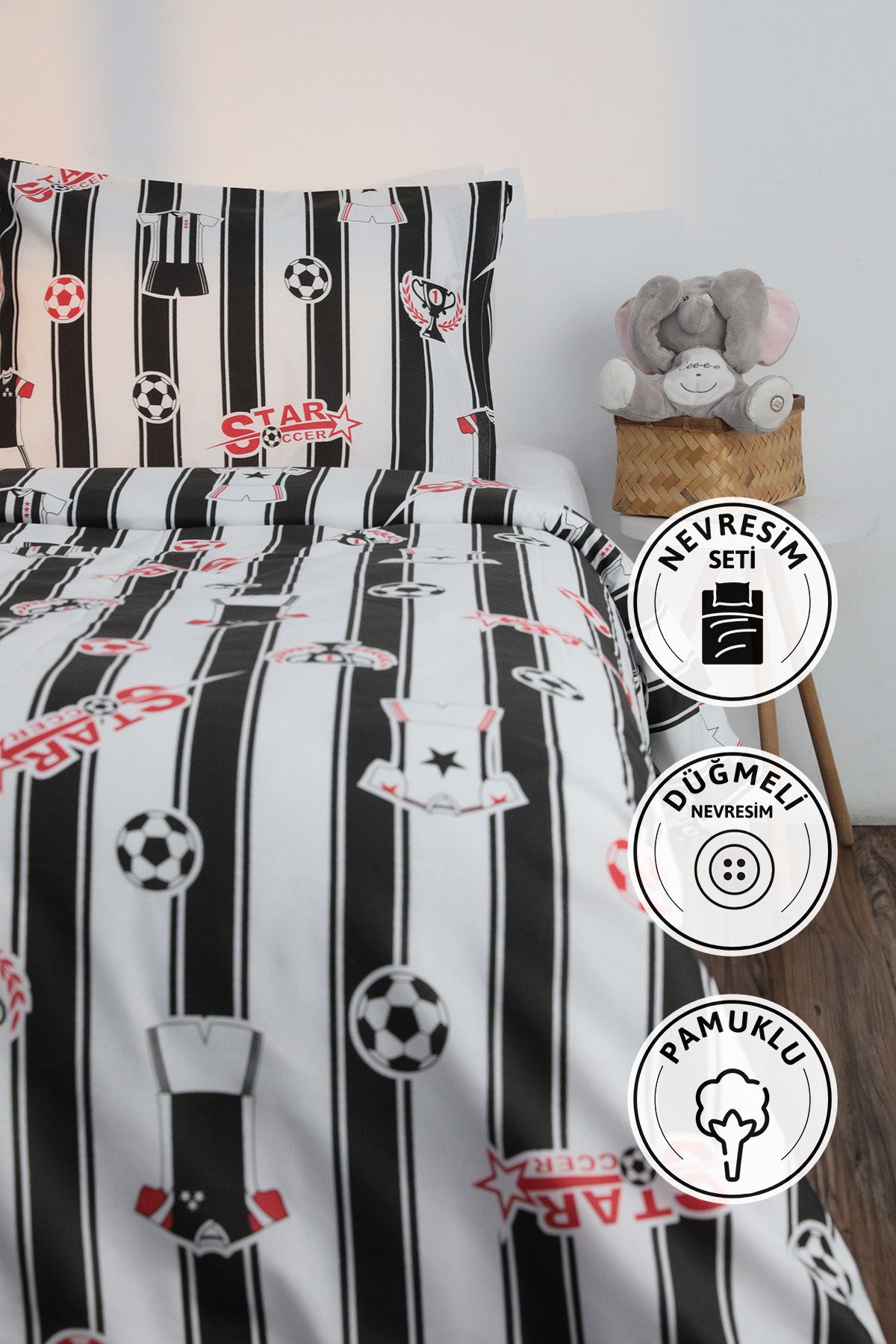 FAVORA-Fan Cotton Ranforce Single Duvet Cover Set - Black - White 1