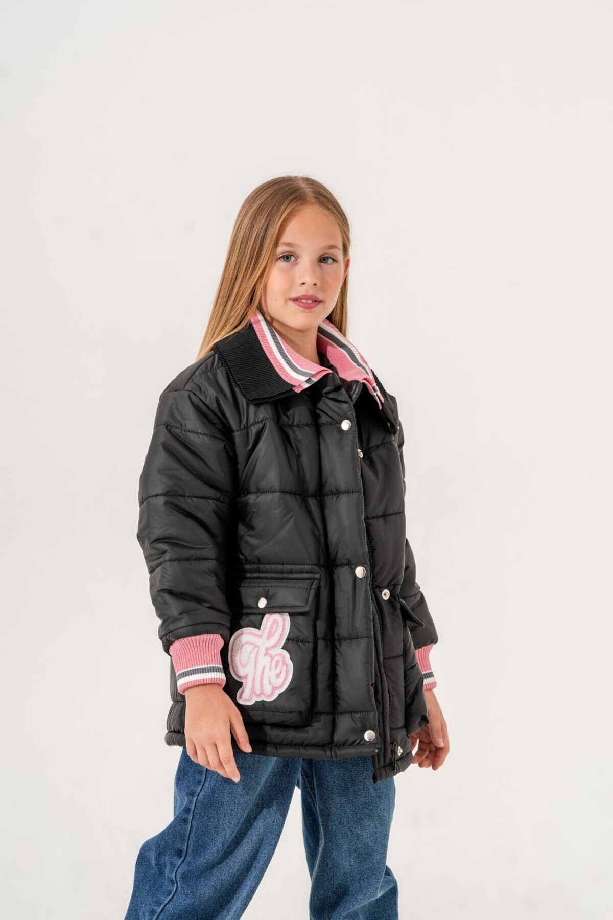  ژاکت پفی بافتنی دخترانه یقه دار