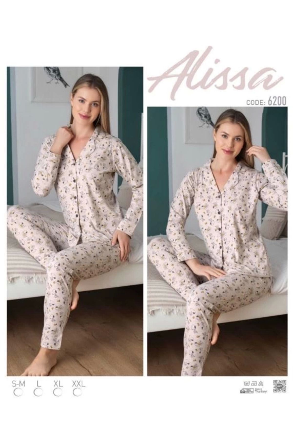 STİL E DİVERSO Alissa 6200 Önü Düğmeli Desenli Pijama Takımı