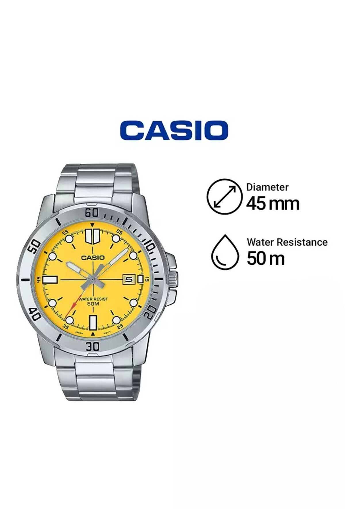 ساعت مچی Casio Mtp-vd01d-9evudf - صفحه زرد نقره ای فولاد ضد زنگ