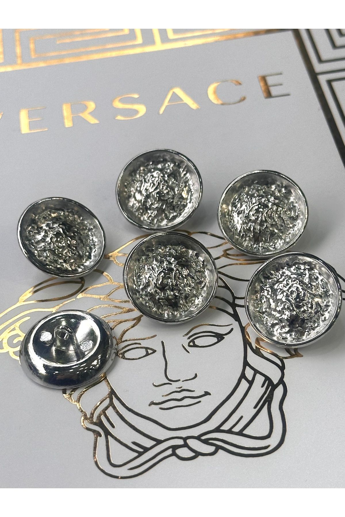 ODDA TASARIM ATÖLYESİ-New Collection - Pool Model Wrinkled Silver Color Coat and Jacket Button Set (2.3cm) 3