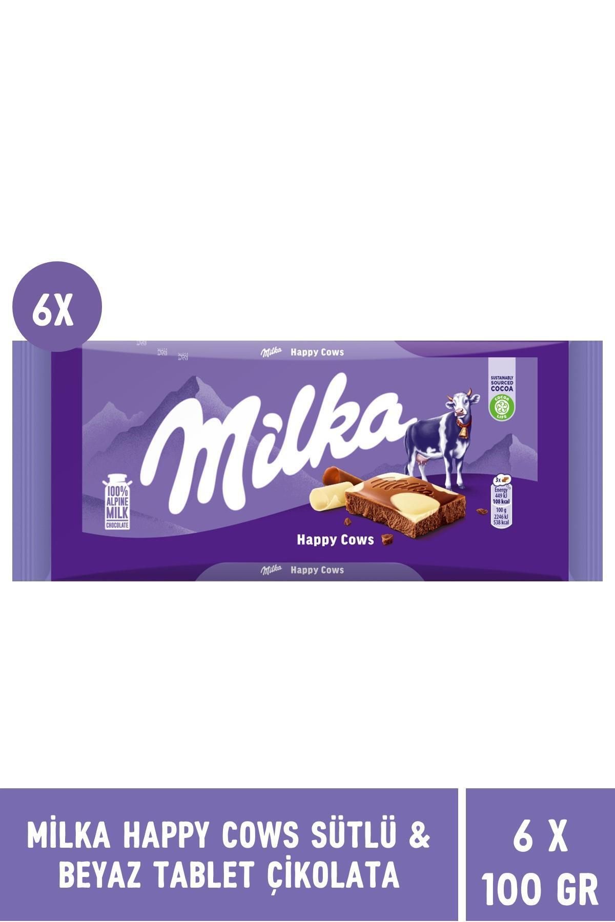 Milka Happy Cows Sütlü & Beyaz Tablet Çikolata 100 gr - 6 Adet