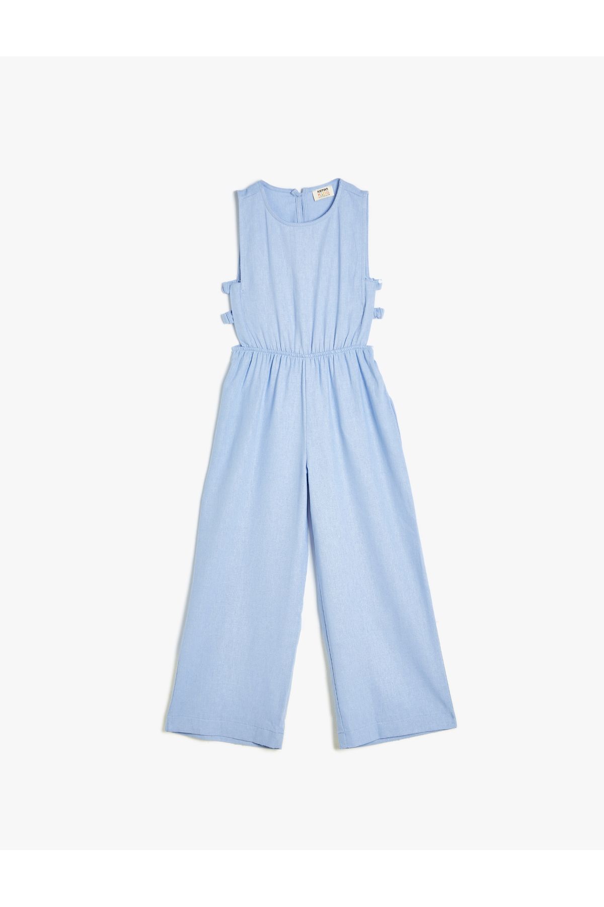 Koton-Full Length Linen Jumpsuit - Sleeveless, Round Neck and Window Detail 1