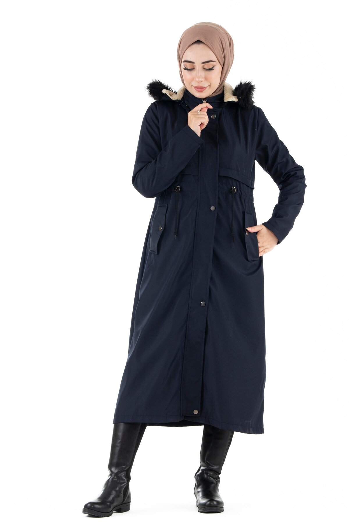 Sevitli İçi Peluş Mont-Lacivert
