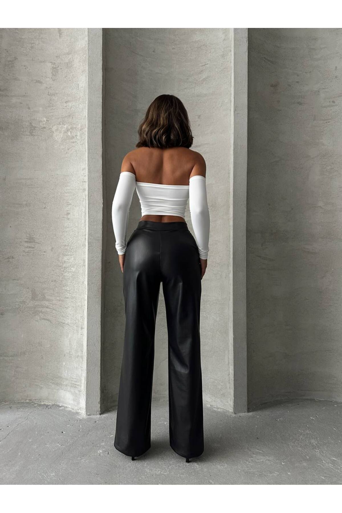 Genel Markalar  Palazzo Suni Deri Mat Pantolon MISSPNT24654 - Görsel 5