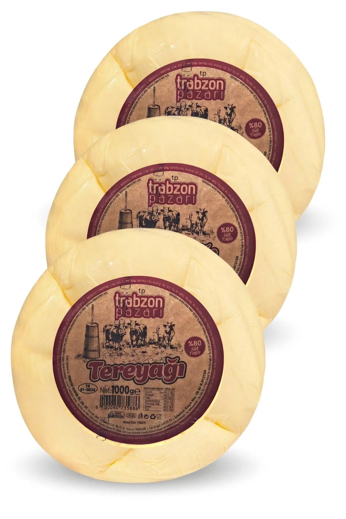 TRABZON PAZARI Trabzon Yöresel Az Tuzlu Tonya Tereyağı 3x1 Kg