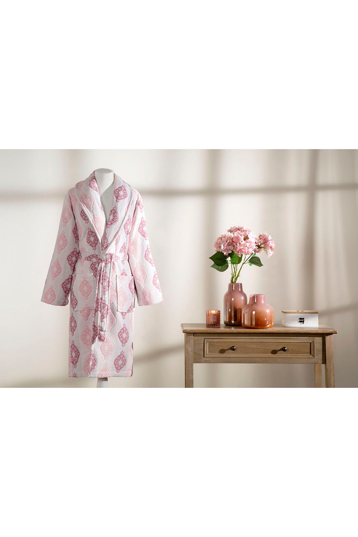 حوله تنپوش (روبدوشامبر) صورتی مردانه و زنانه Bouche Shawl Collar Velvet Bathrobe XL اندازه Özdilek
