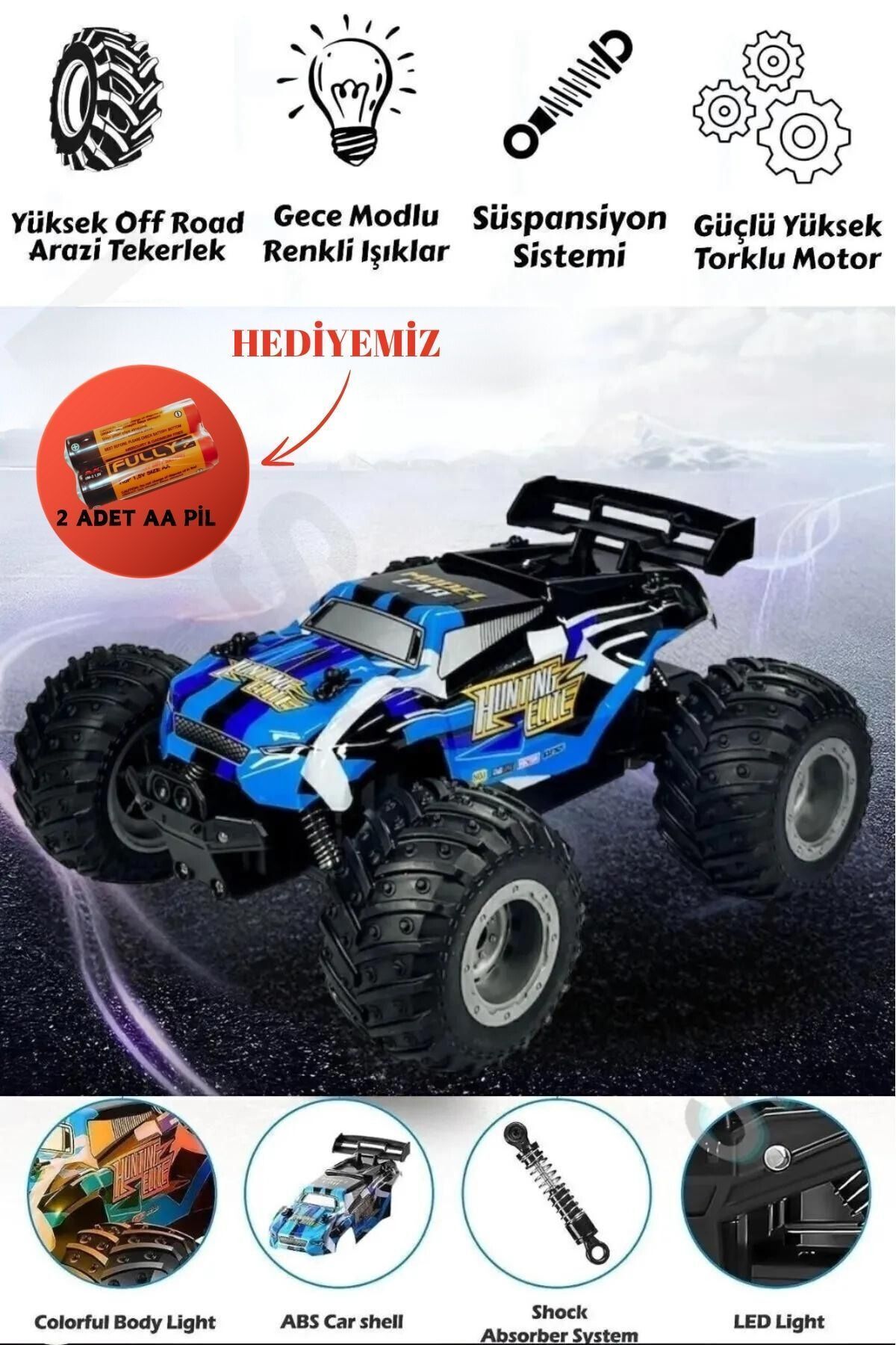 kosetoys Uzaktan Kumandalı Araba Mavi Full Fonksiyon Şarjlı 22cm Işıklı Drift 4x2 20 Km Hız Yapan