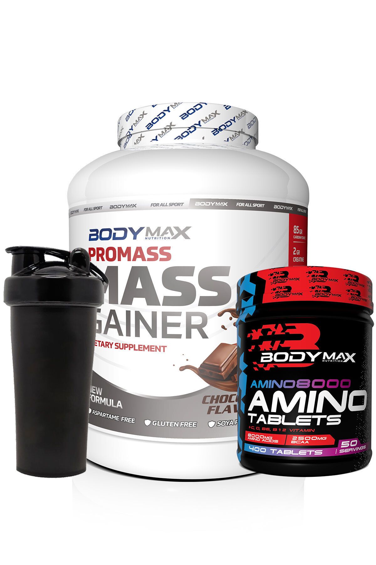 Promass Mass Gainer 3600 Gr Çikolata Aromalı + Amino8000 Amino Asit 400 Tablet + Shaker Hediyeli