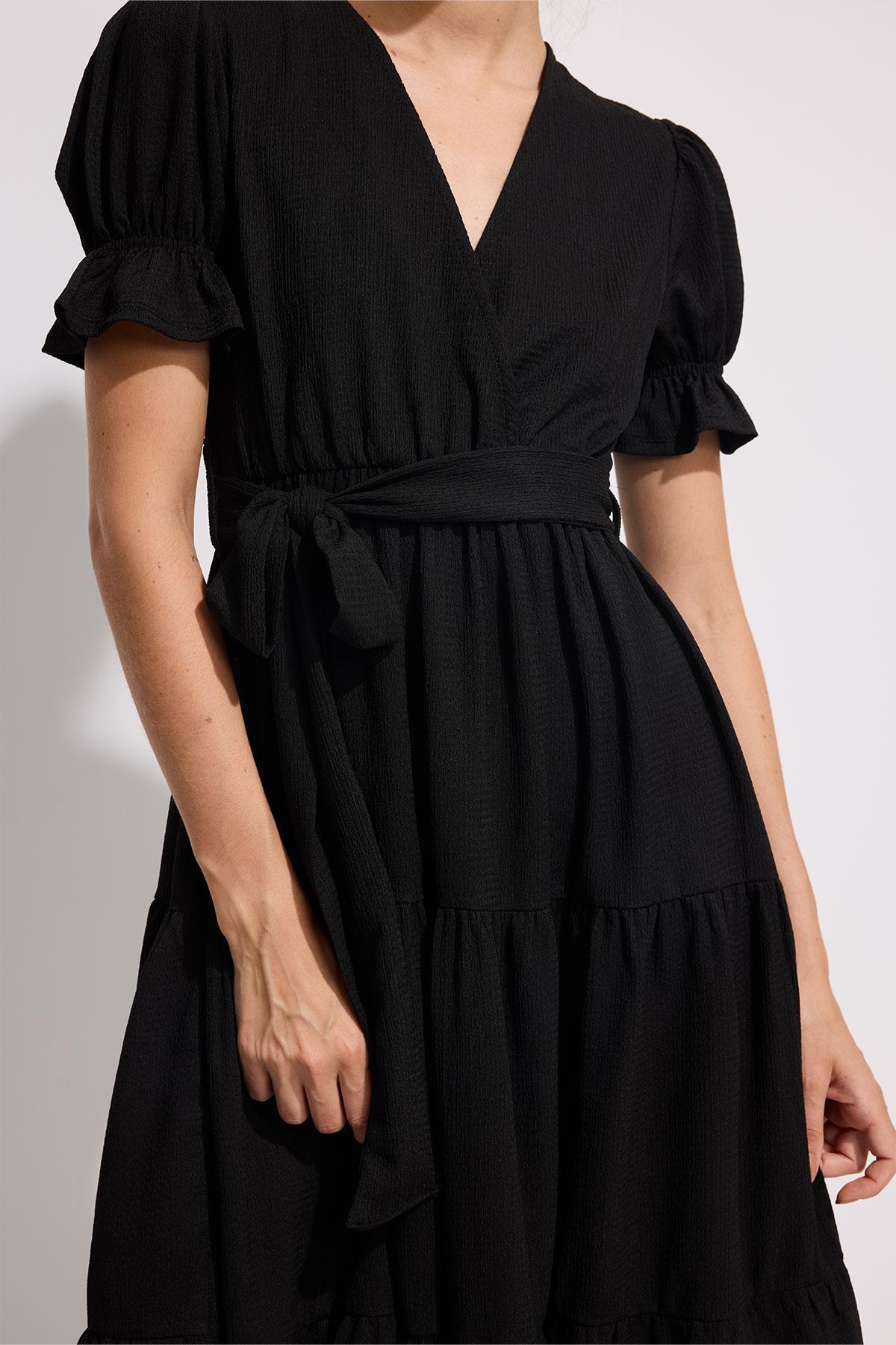 Balloon Sleeve Double Breasted Midi Dress