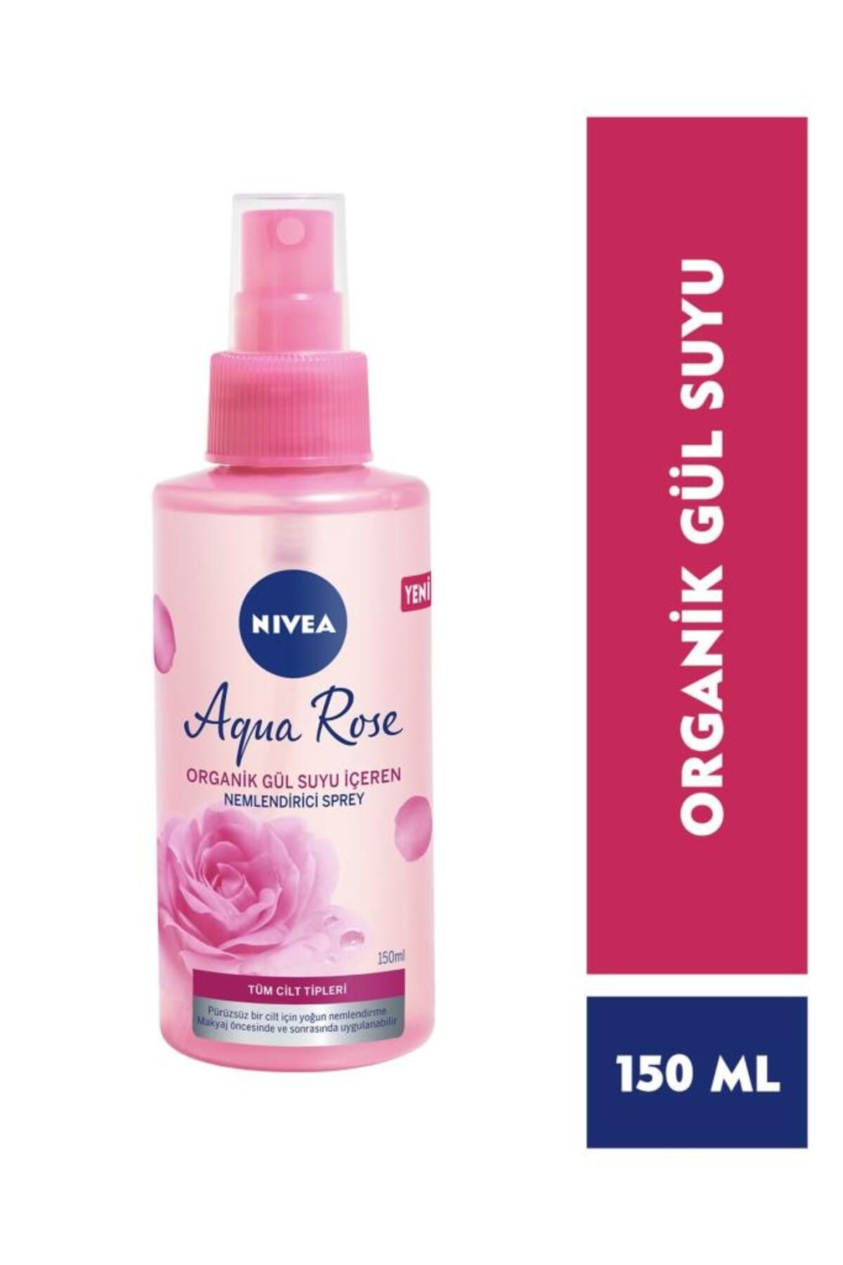 NIVEA Aqua Rose Organik Gül Suyu Nemlendirici Yüz Sprey 150ml, Makyaj Öncesi ve Makyaj Sonrası Sabitleyici