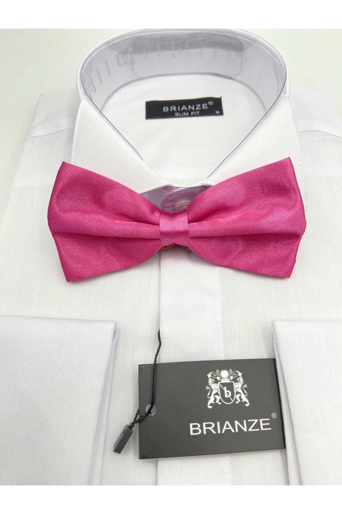 Brianze-Pink Solid Color Satin Bow Tie 2