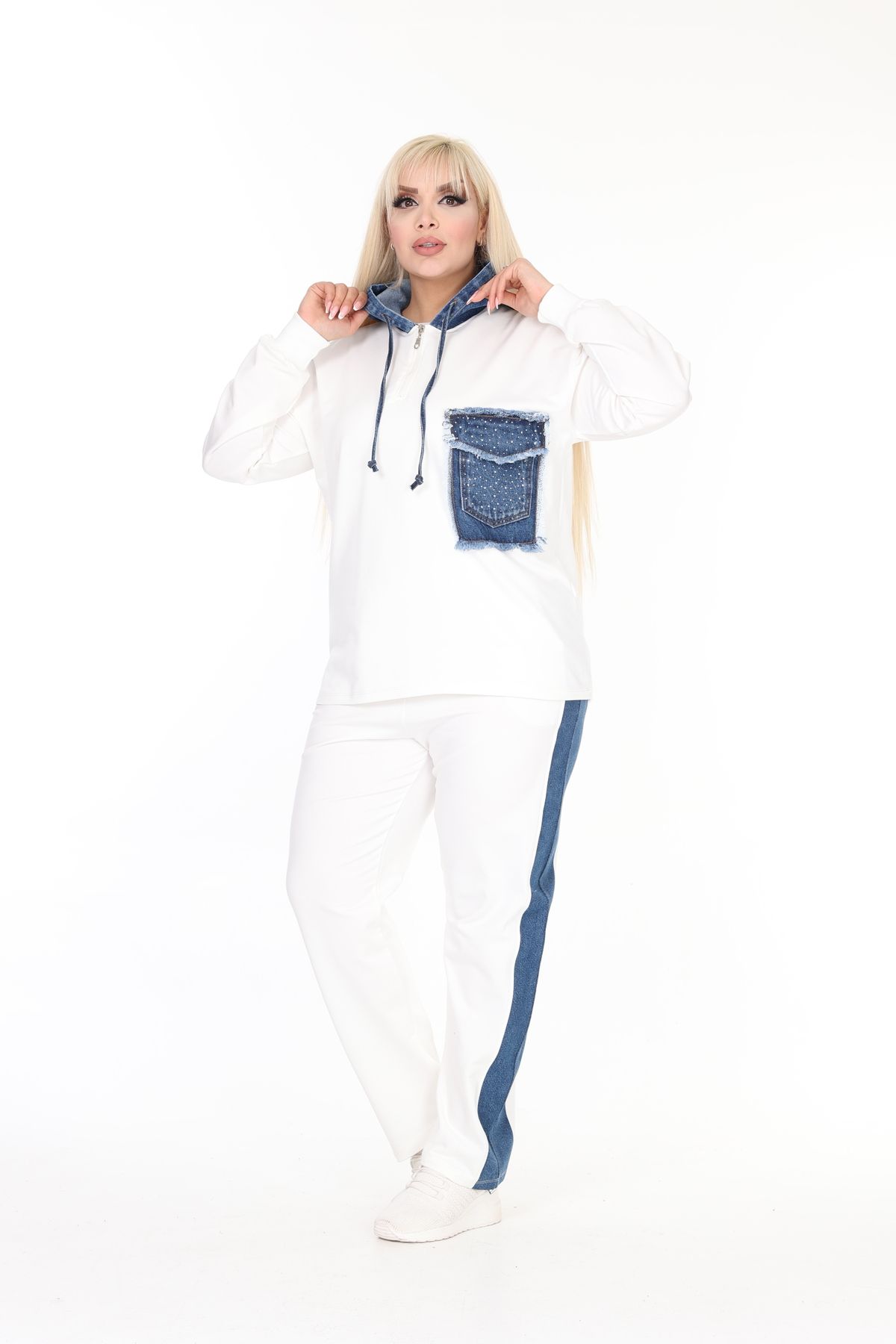 MJORA-Denim Detailed Knitted Cotton Fabric Top and Bottom Set 7
