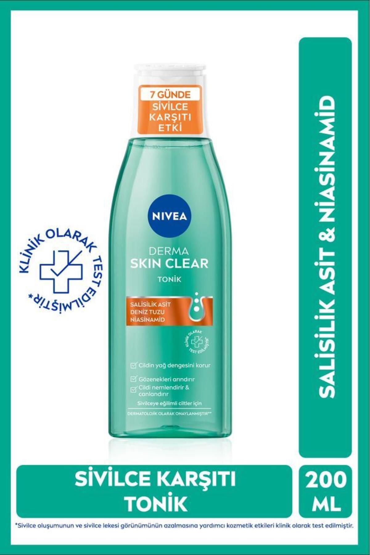 NIVEA Derma Skin Clear Sivilce Karşıtı Tonik 200ml,Salisilik Asit,Niasinamid,Deniz Tuzu,Gözenek Arındırıcı