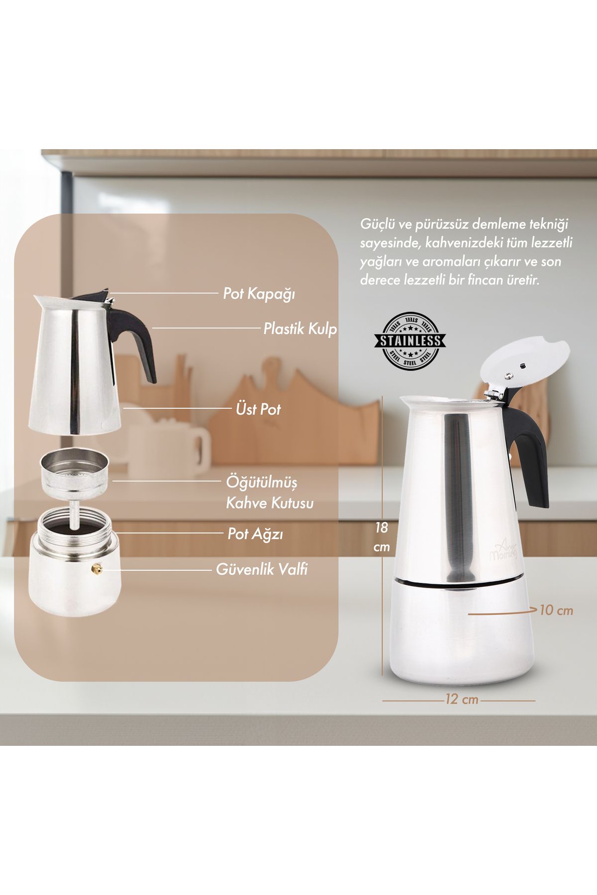 Any Morning-Fe001-4 Espressomaschine aus Edelstahl - 200 ml Induktion 6