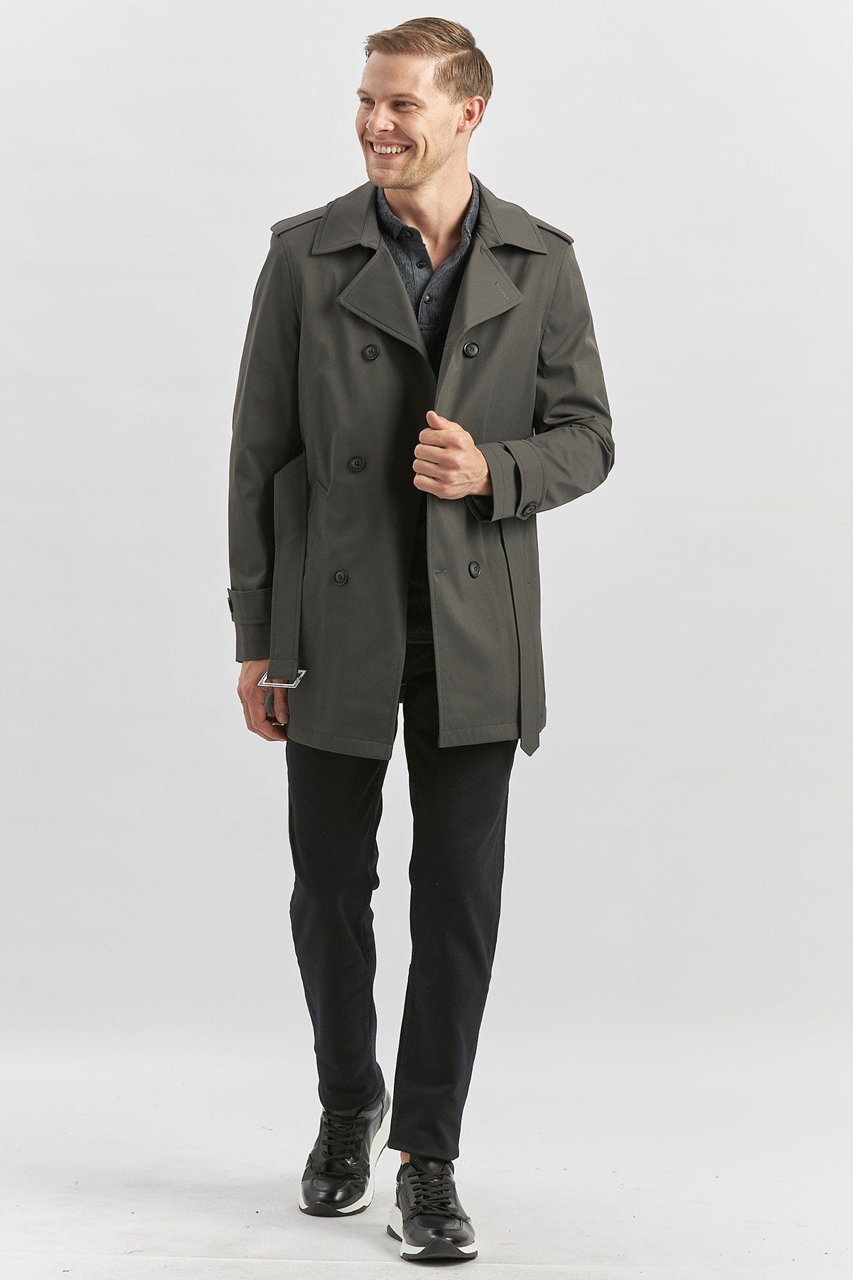 İmza-Dark Anthracite Slim Fit Classic Coat - Mono Collar, Plain Single Slit, Full Lining1008245105 5