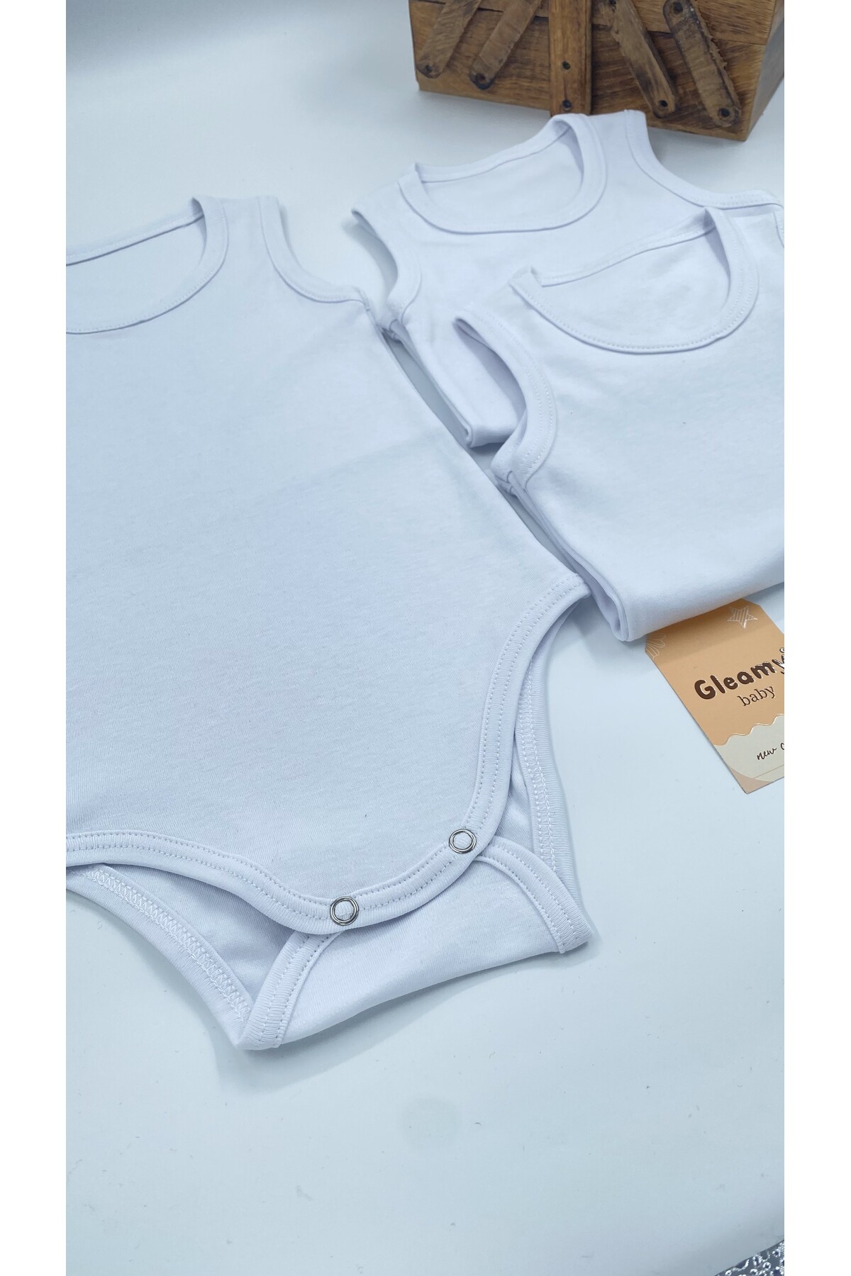 Gleamy Bebek Basic Pamuk Penye Zıbın 3'li Set Bisiklet Yaka Atlet Body badi fotoğrafı 2 (önizleme)