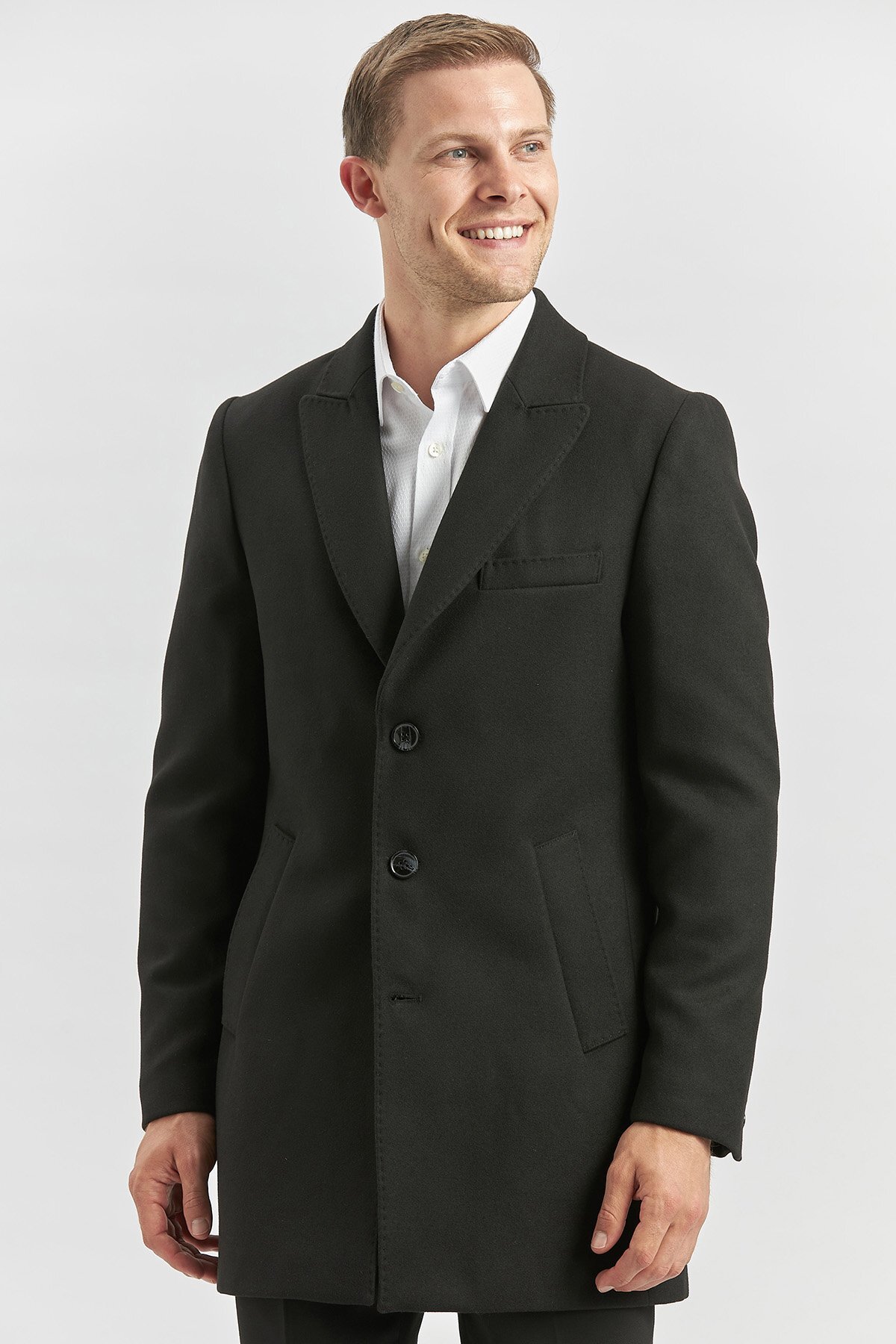 İmza  Siyah Kaşe Kırlangıç Yaka Yırtmaçlı Kapitoneli Astar Comfort Fit Rahat Kesim Palto 1005245157