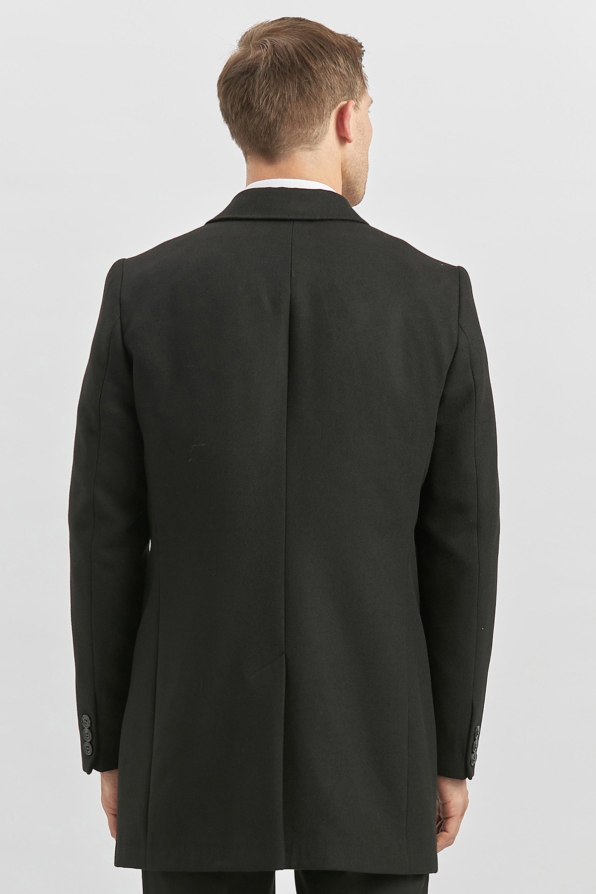 İmza  Siyah Kaşe Kırlangıç Yaka Yırtmaçlı Kapitoneli Astar Comfort Fit Rahat Kesim Palto 1005245157 - Görsel 6