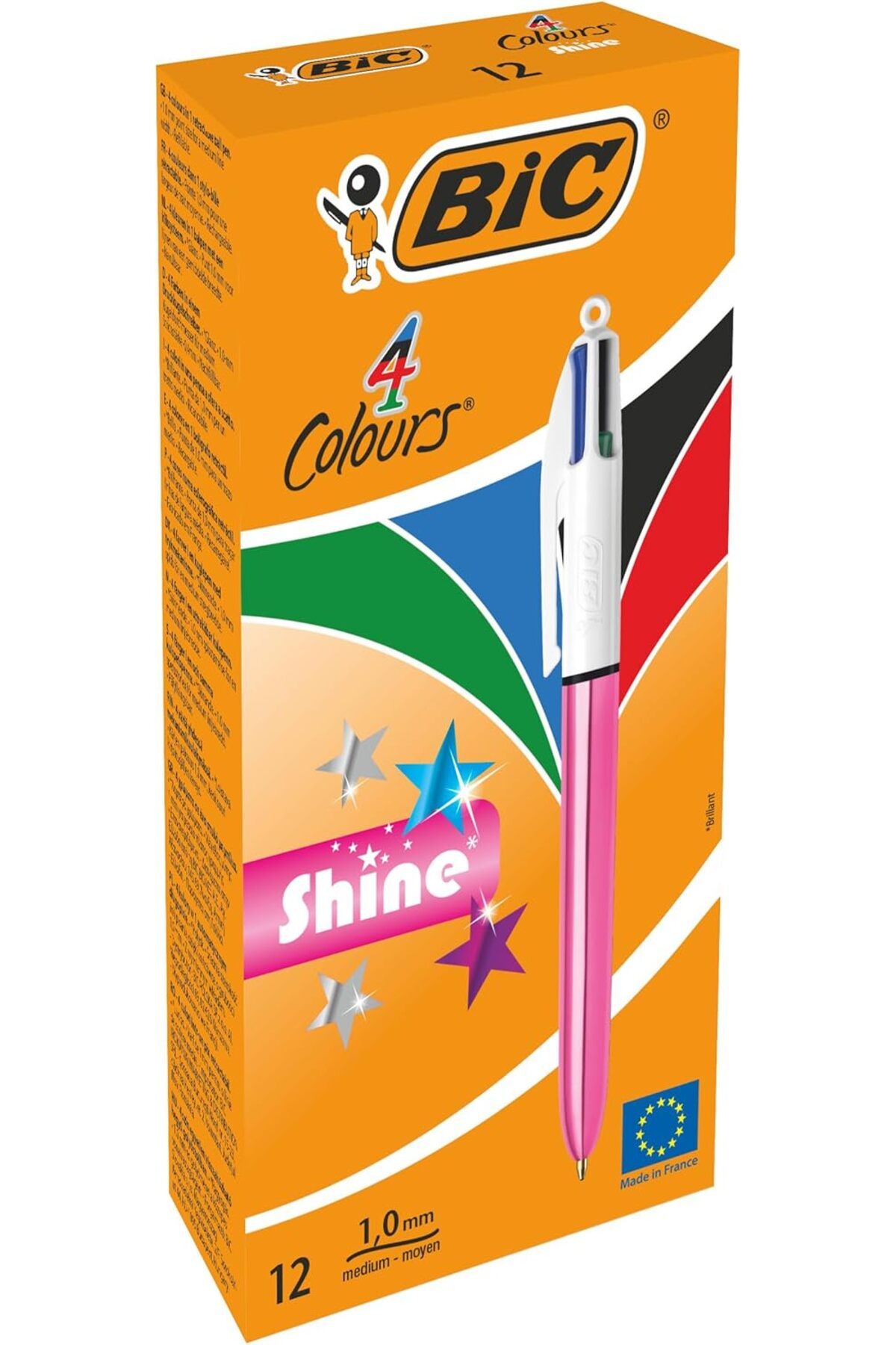 STOREMAX htpshopmx 4 Colours Shine Pembe Gövde Tükenmez Kalem 12'li Kutu, 4 Renk (Mavi, Siyah,Yeşil ve Kı