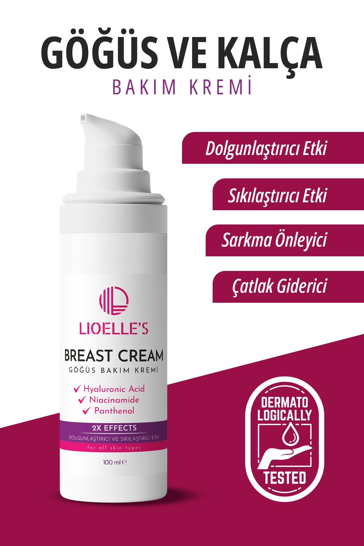 Lioelles Göğüs Ve Kalça Dikleştirici & Dolgunlaştırıcı Sıkılaştırıcı Bakım Kremi 100 ml