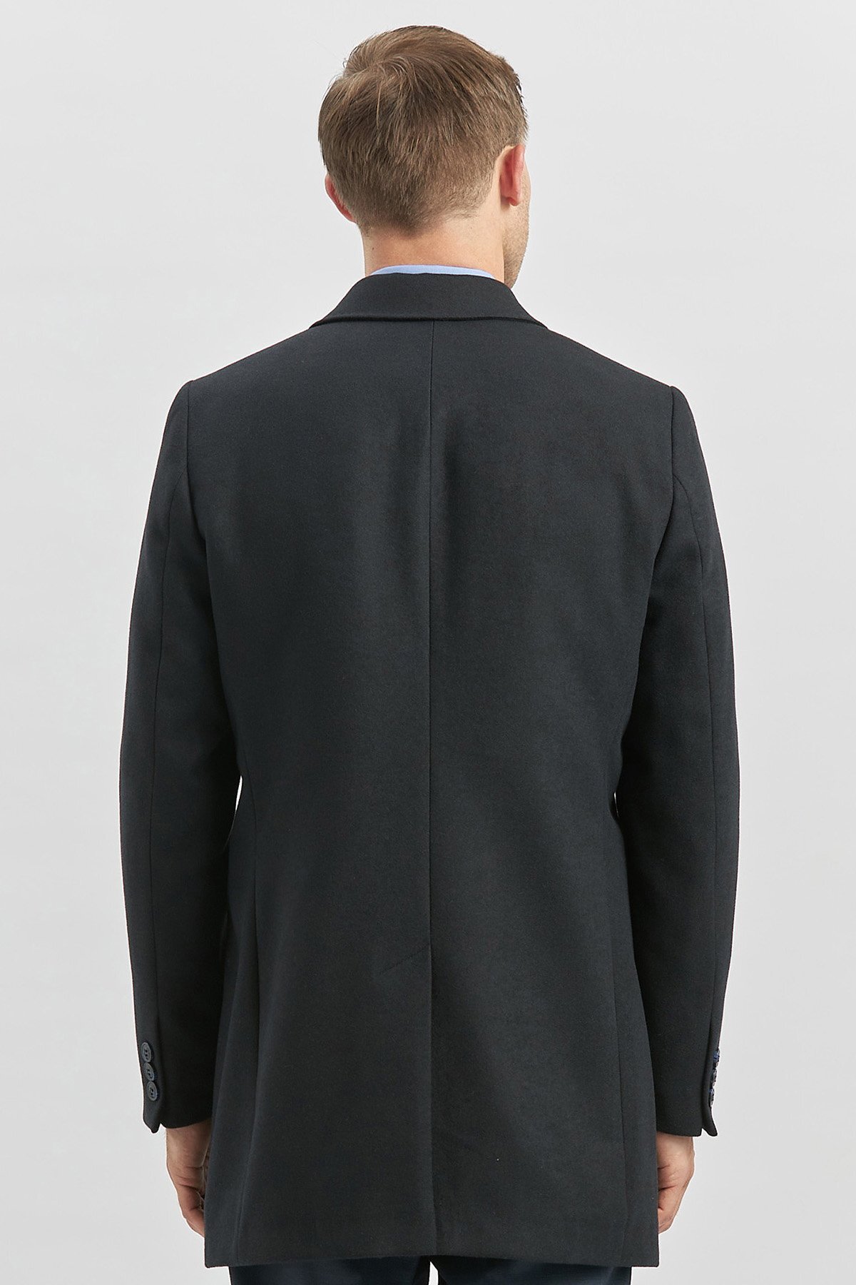 İmza  Koyu Lacivert Kaşe Kırlangıç Yaka Yırtmaçlı Kapitoneli Astar Comfort Fit Palto 1005245157 - Görsel 5