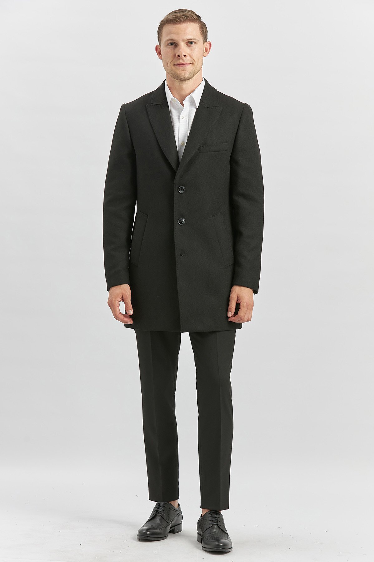 İmza  Siyah Kaşe Kırlangıç Yaka Yırtmaçlı Kapitoneli Astar Comfort Fit Rahat Kesim Palto 1005245157 - Görsel 5