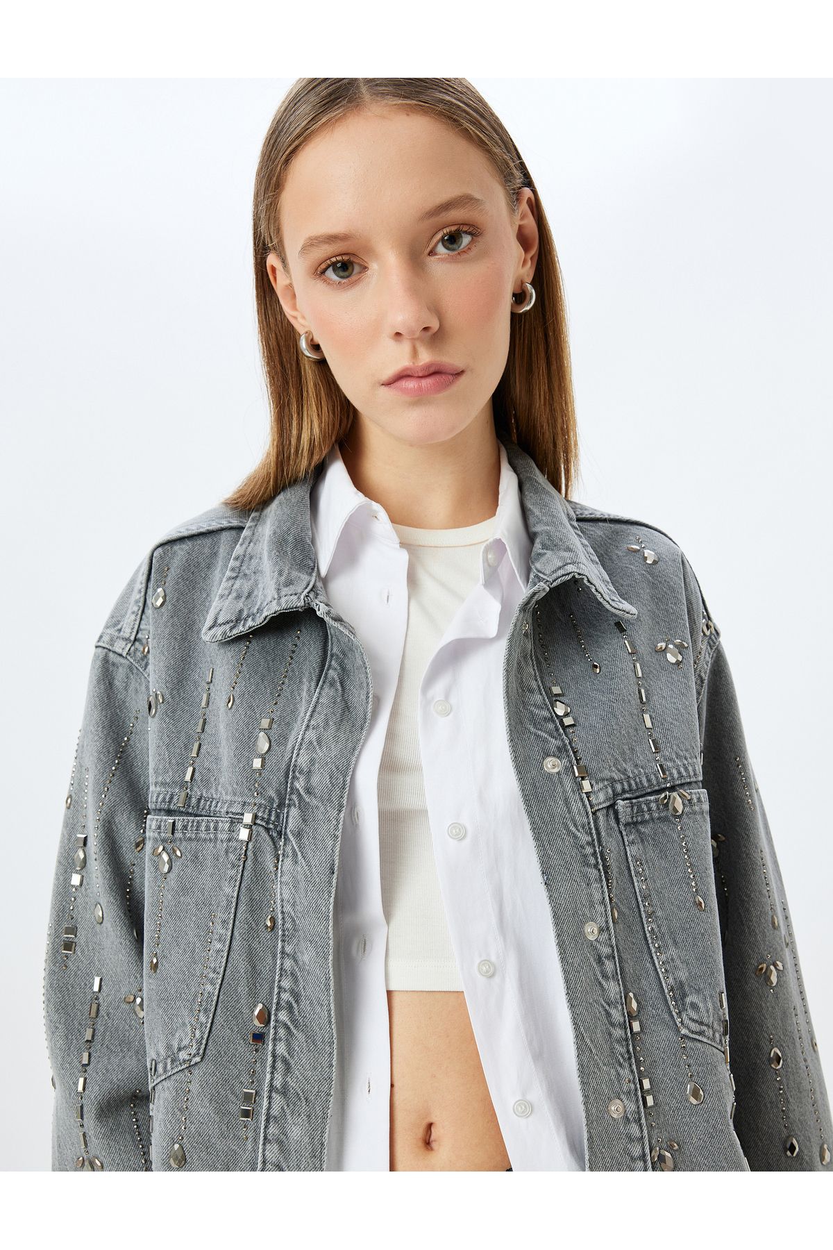 Koton-Stoned Pocket Detailed Buttoned Classic Collar Denim Jacket 2