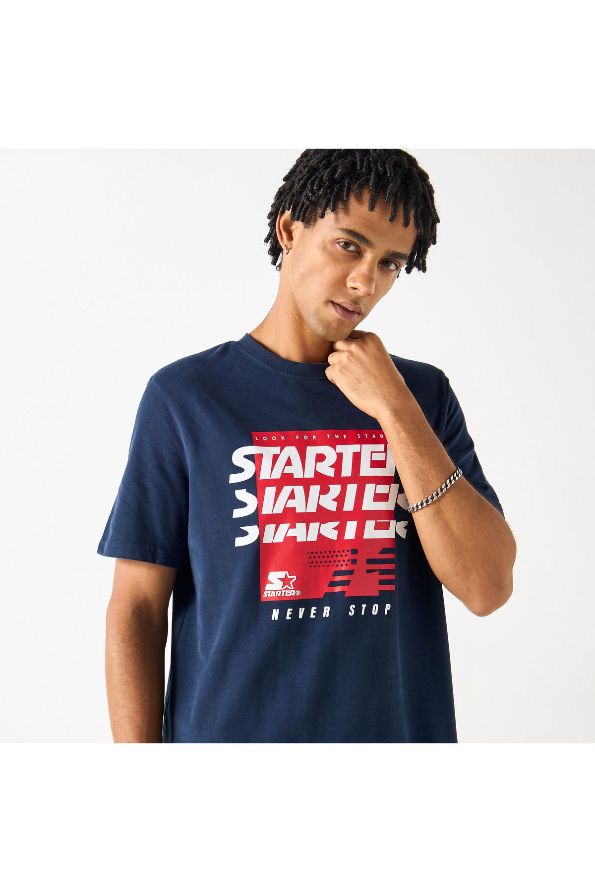 Starter-Logo Print Crew Neck T-shirt with Short Sleeves 1