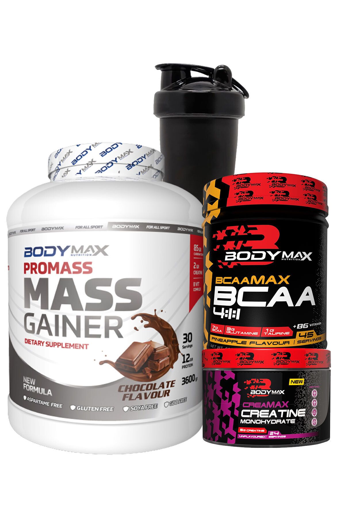 Promass Mass Gainer 3600g Çikolatalı + Bcaamax Bcaa 585g Ananslı + Creamax Kreatin 120g + Shaker