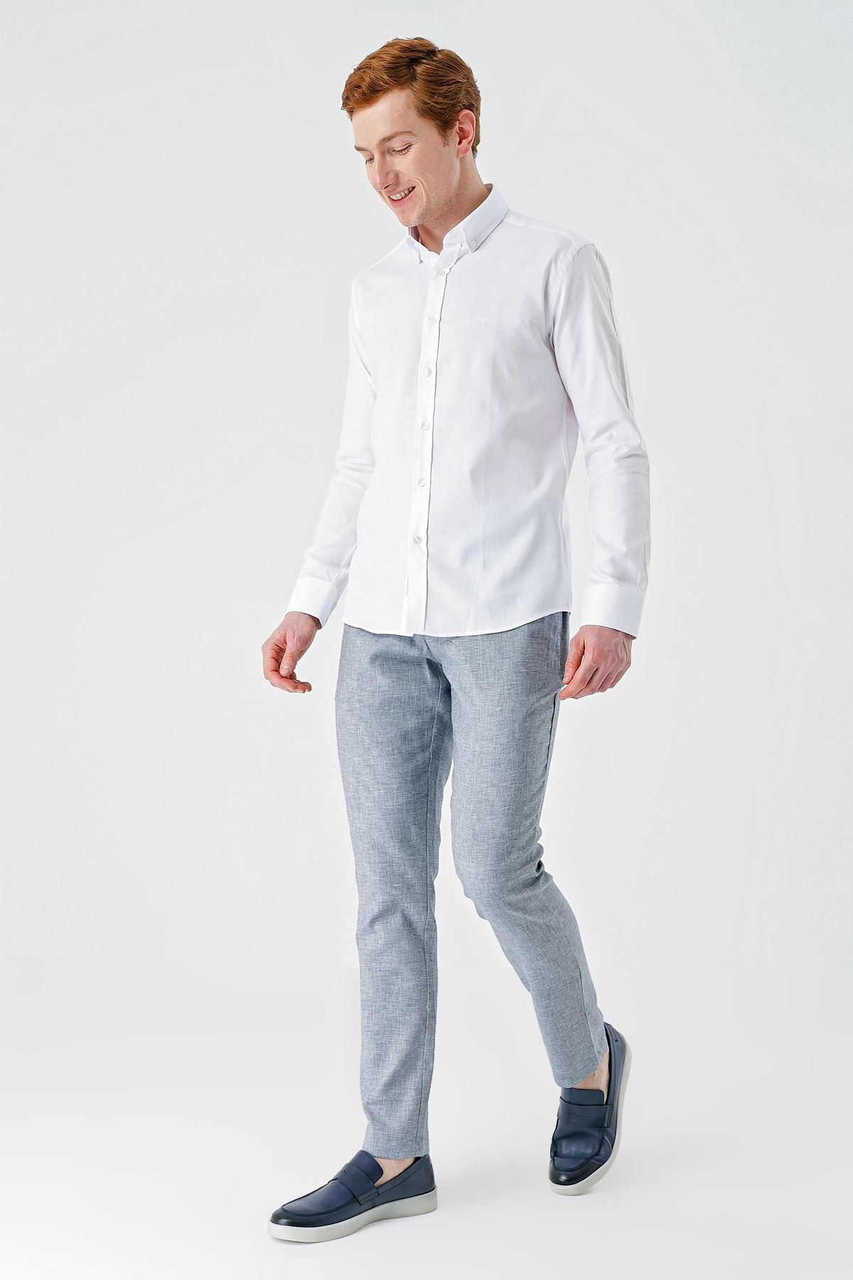 İmza-White Long Sleeve Oxford Pocketless 100% Cotton Classic Slim Fit Slim Fit Shirt1004240188 4