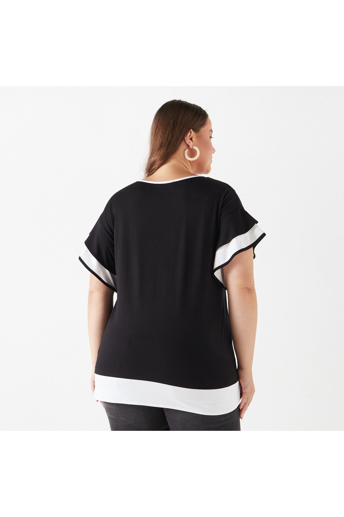 Ulla Popken-Plus Size Ulla Popken Colourblock Top with Ruffle Detail 3