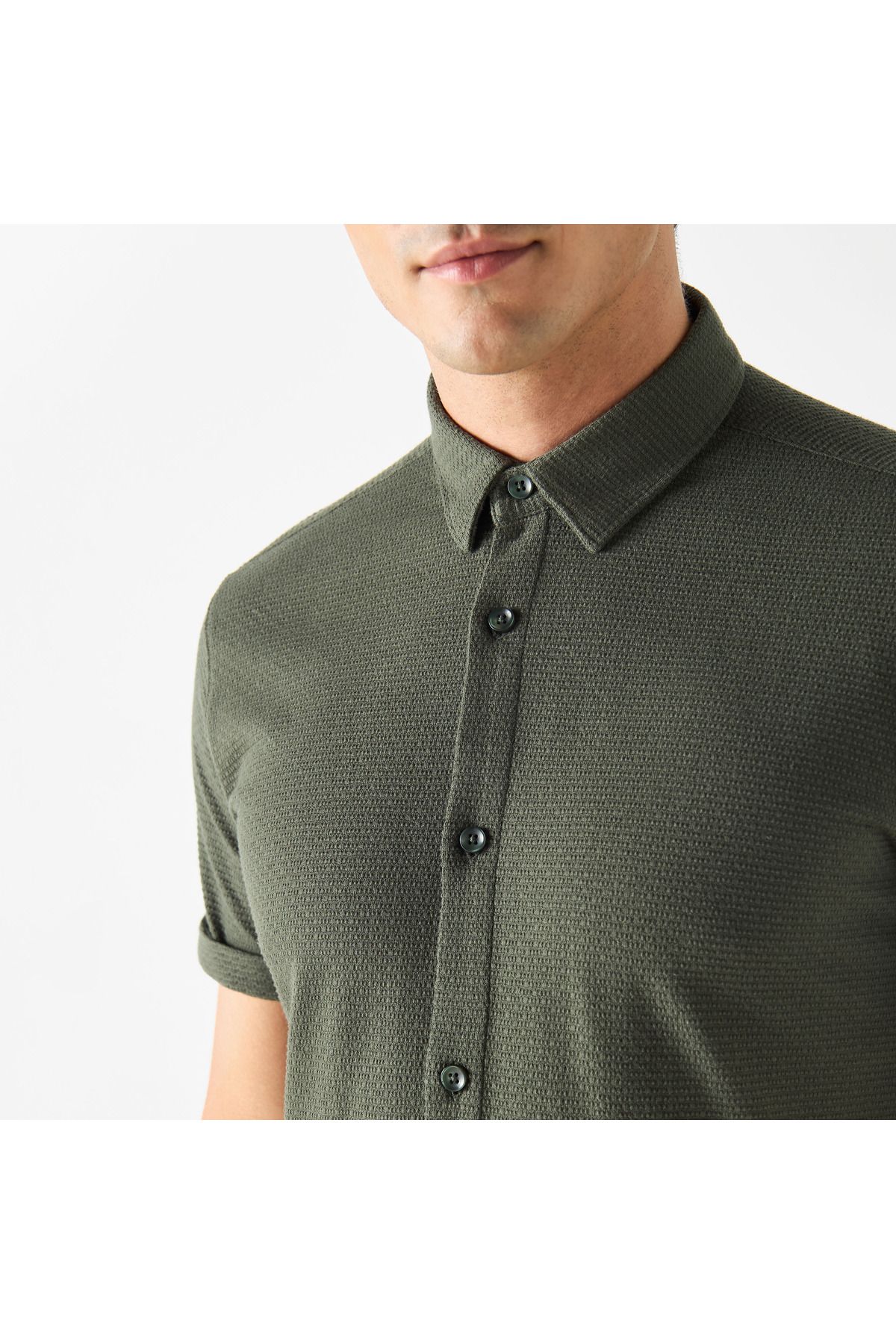 Iconic-Textured Shirt with Spread Collar and Short Sleeves 4