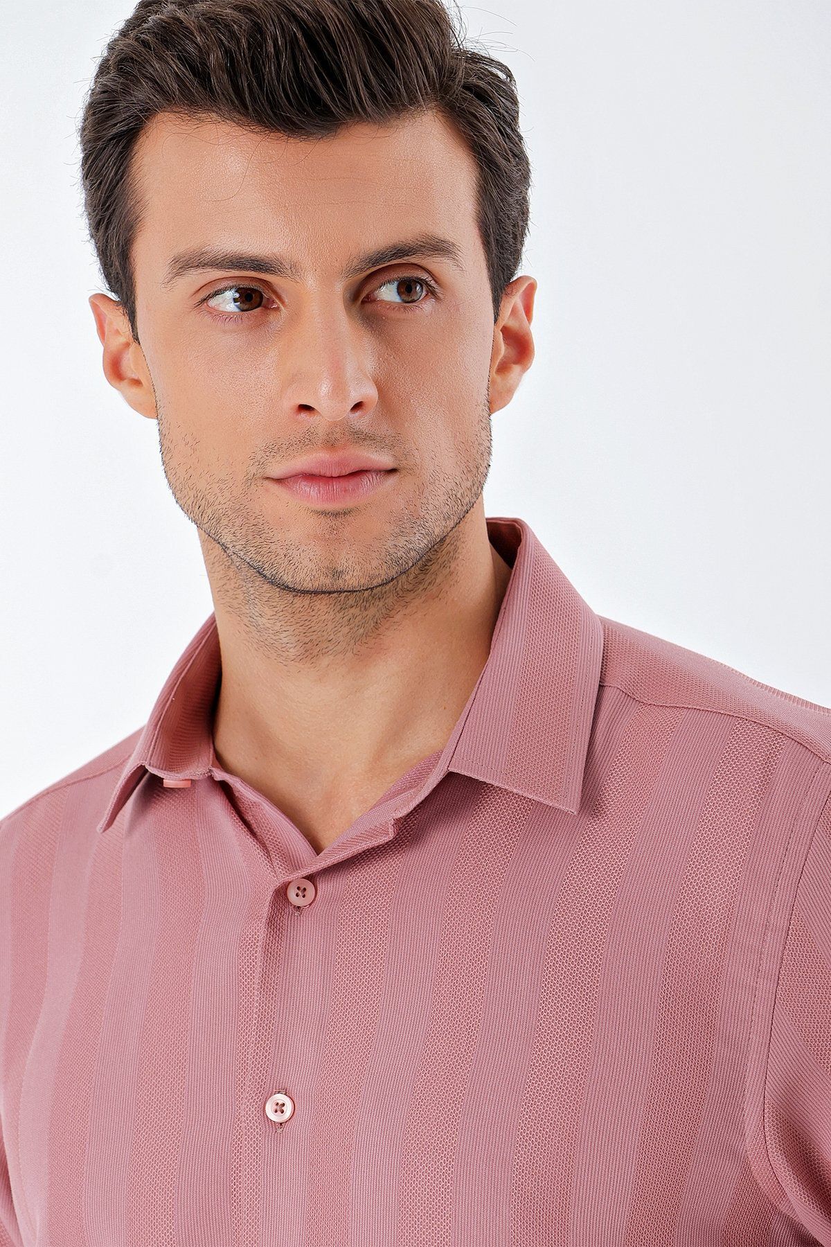 İmza-Dusty Rose Short Sleeve Patterned Dobby Solid Collar No Pocket Classic Comfort Fit Shirt 1004230204 2