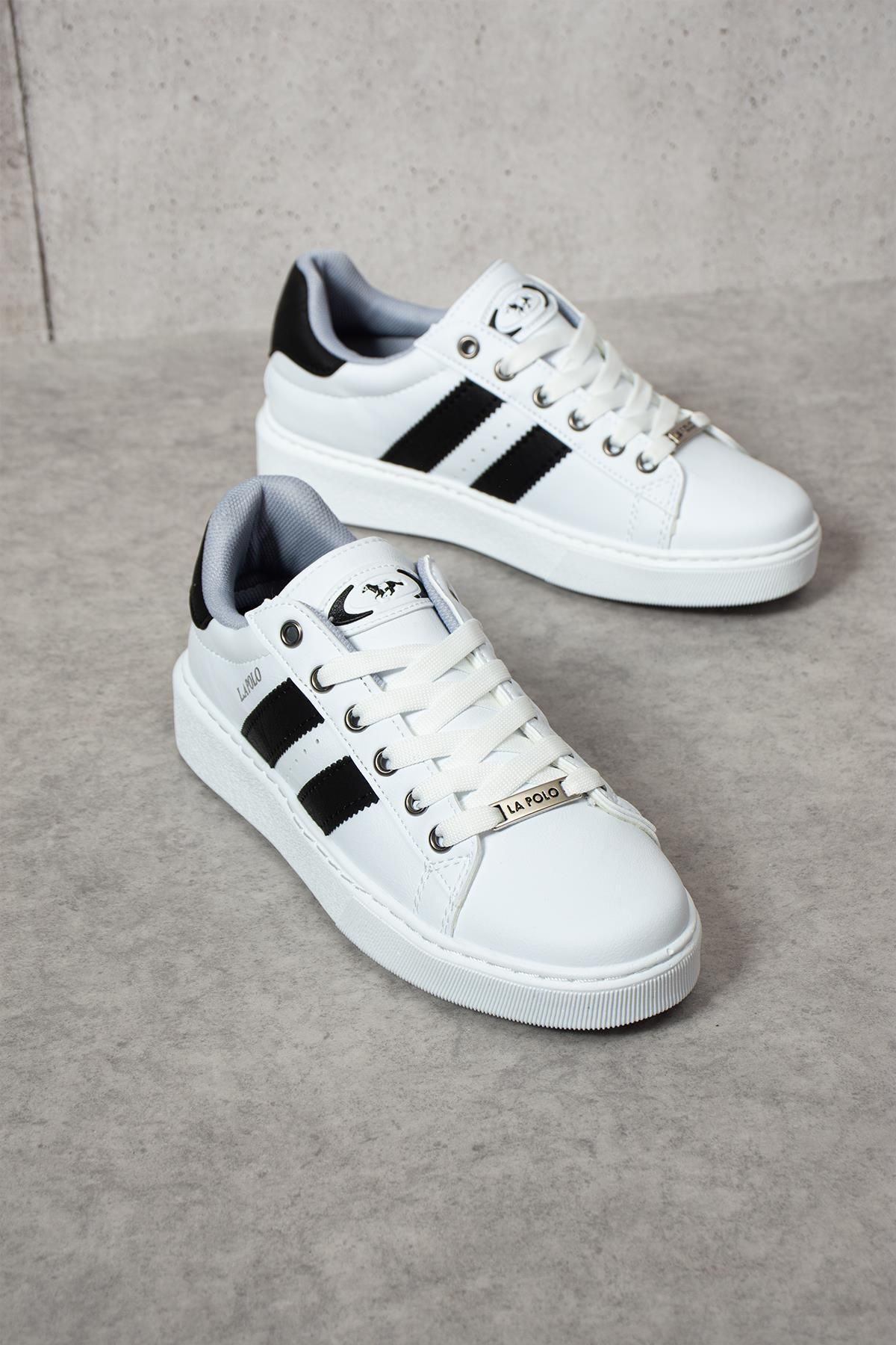 L.A Polo-503 Alb Negru Culoare Alb Talpă cu șireturi Pantofi sport casual pentru femei 2