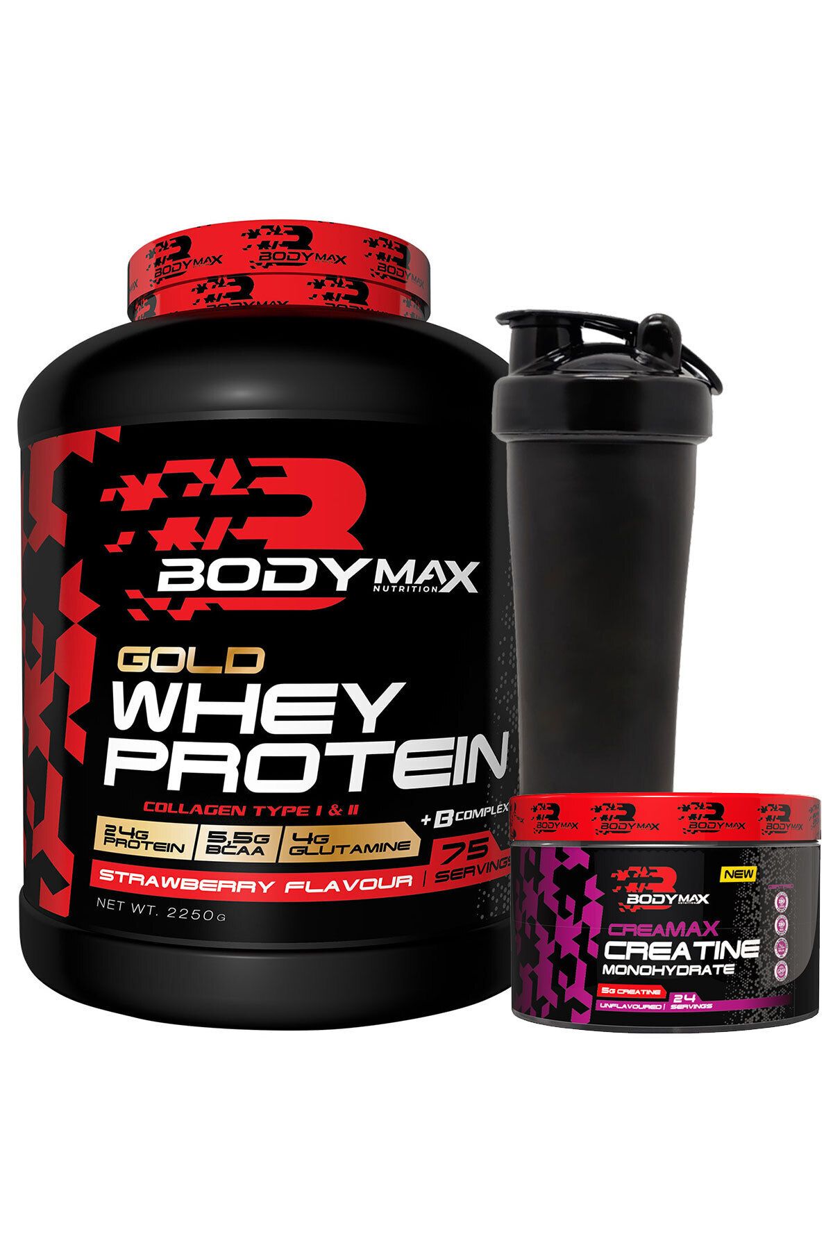 Gold Whey Protein Tozu 2250 Gr Çilek Aromalı + Creamax Kreatin 120 Gr + Shaker