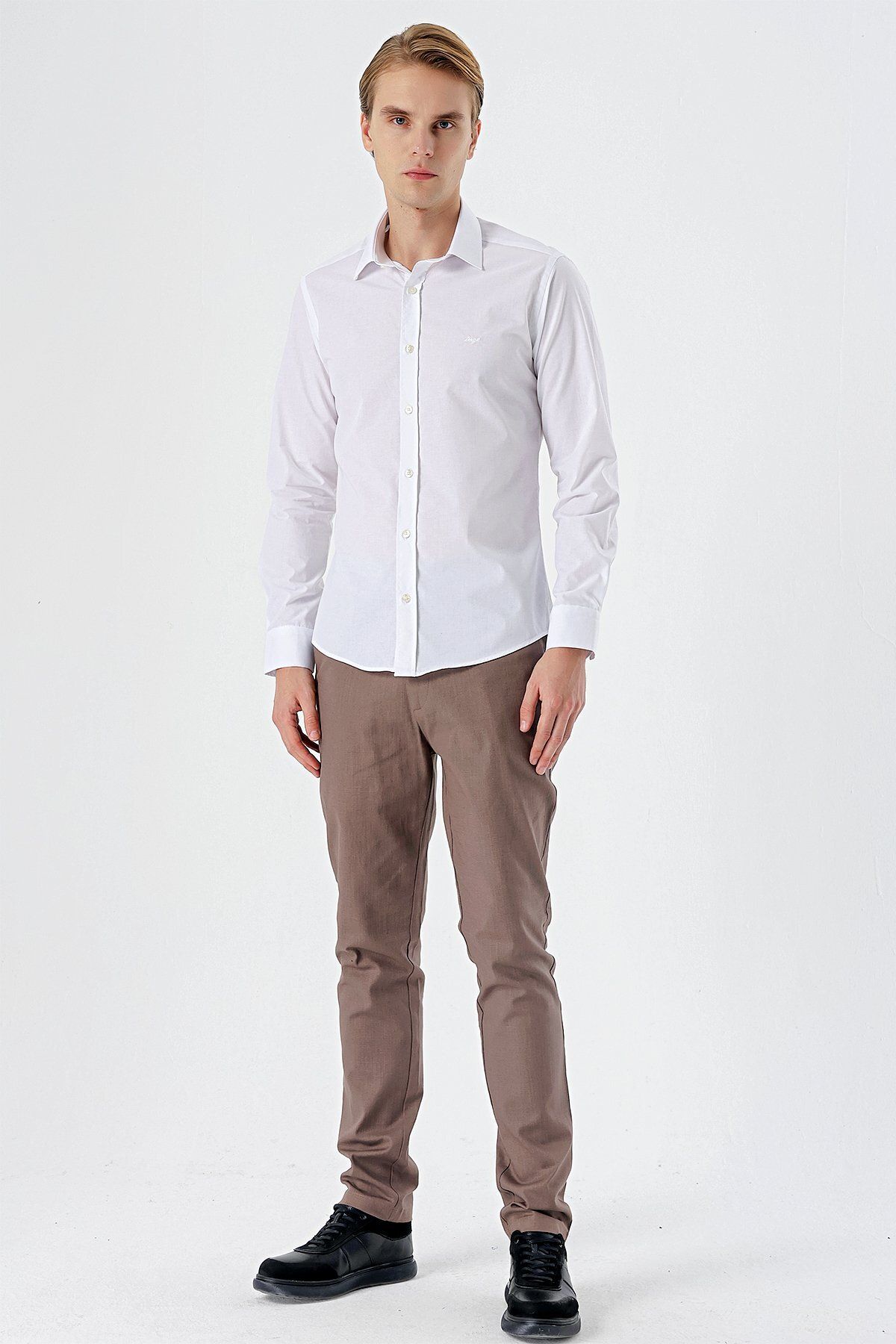 İmza-White Long Sleeve Filafil Hard Collar Pocketless Cotton Basic Slim Fit Slim Fit Shirt1004240008 4