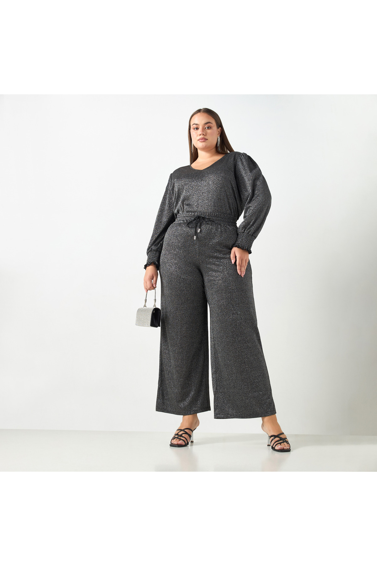 Ulla Popken-Plus Size Ulla Popken Textured Pants with Drawstring Closure 2