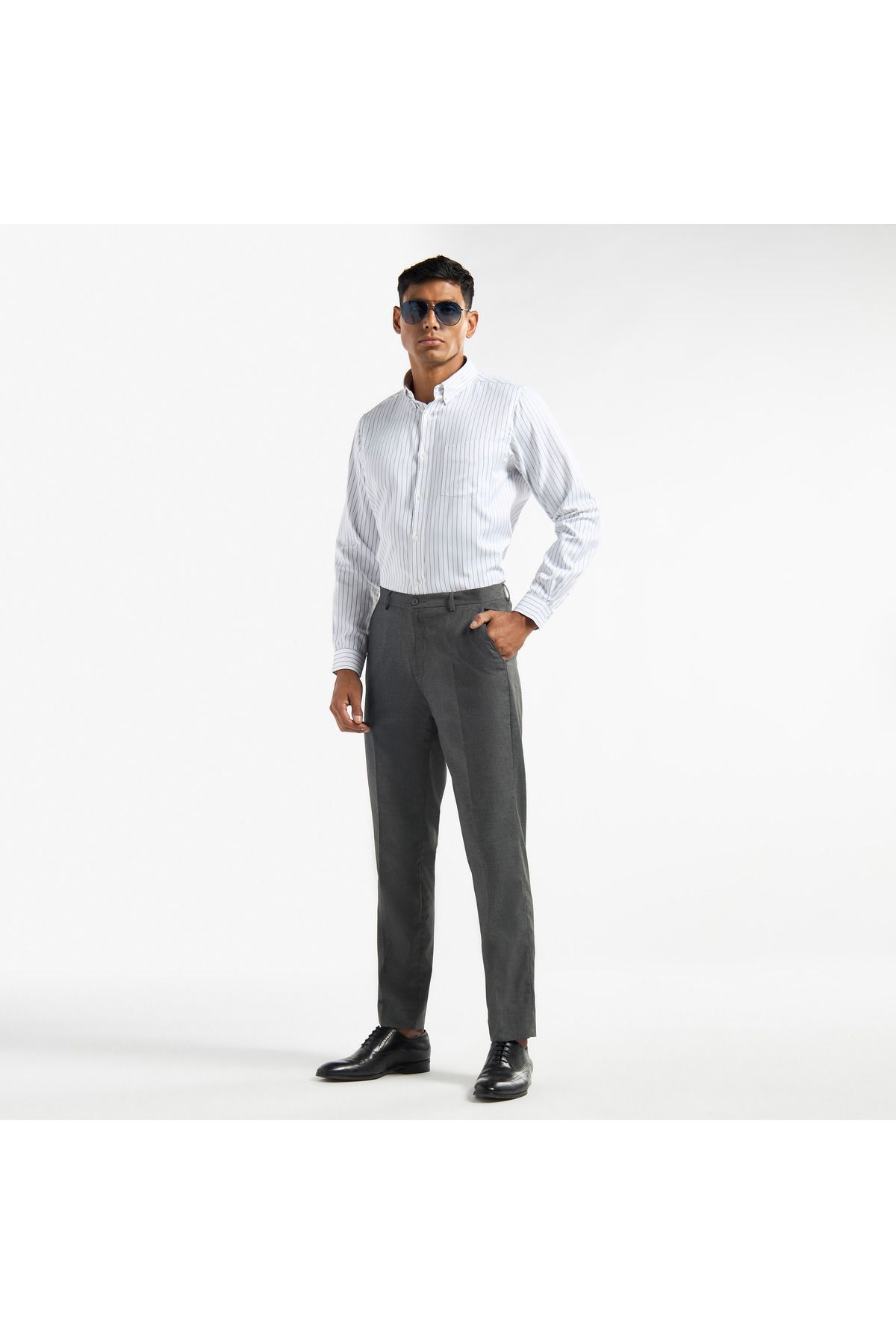 FAV-Regular Fit Flexi Waist Trousers with Pockets and Button Closure 2