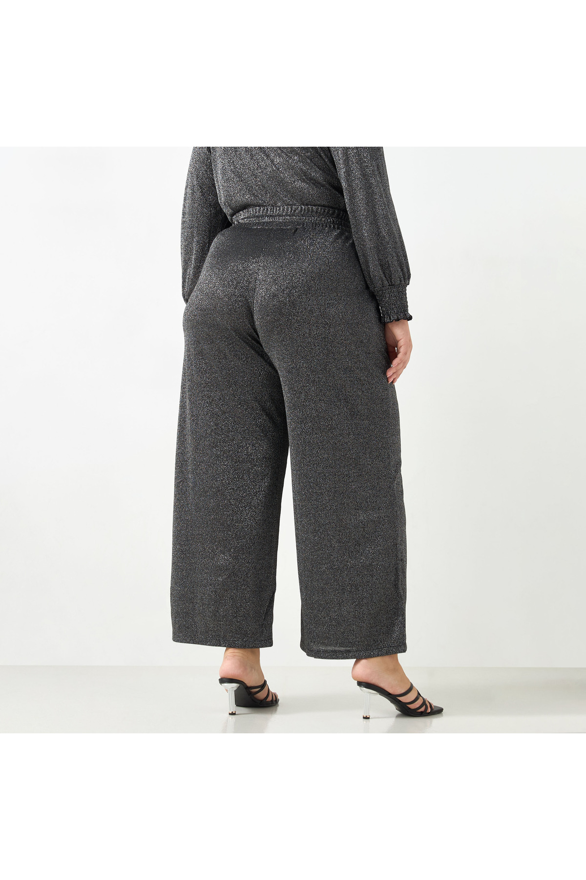 Ulla Popken-Plus Size Ulla Popken Textured Pants with Drawstring Closure 3