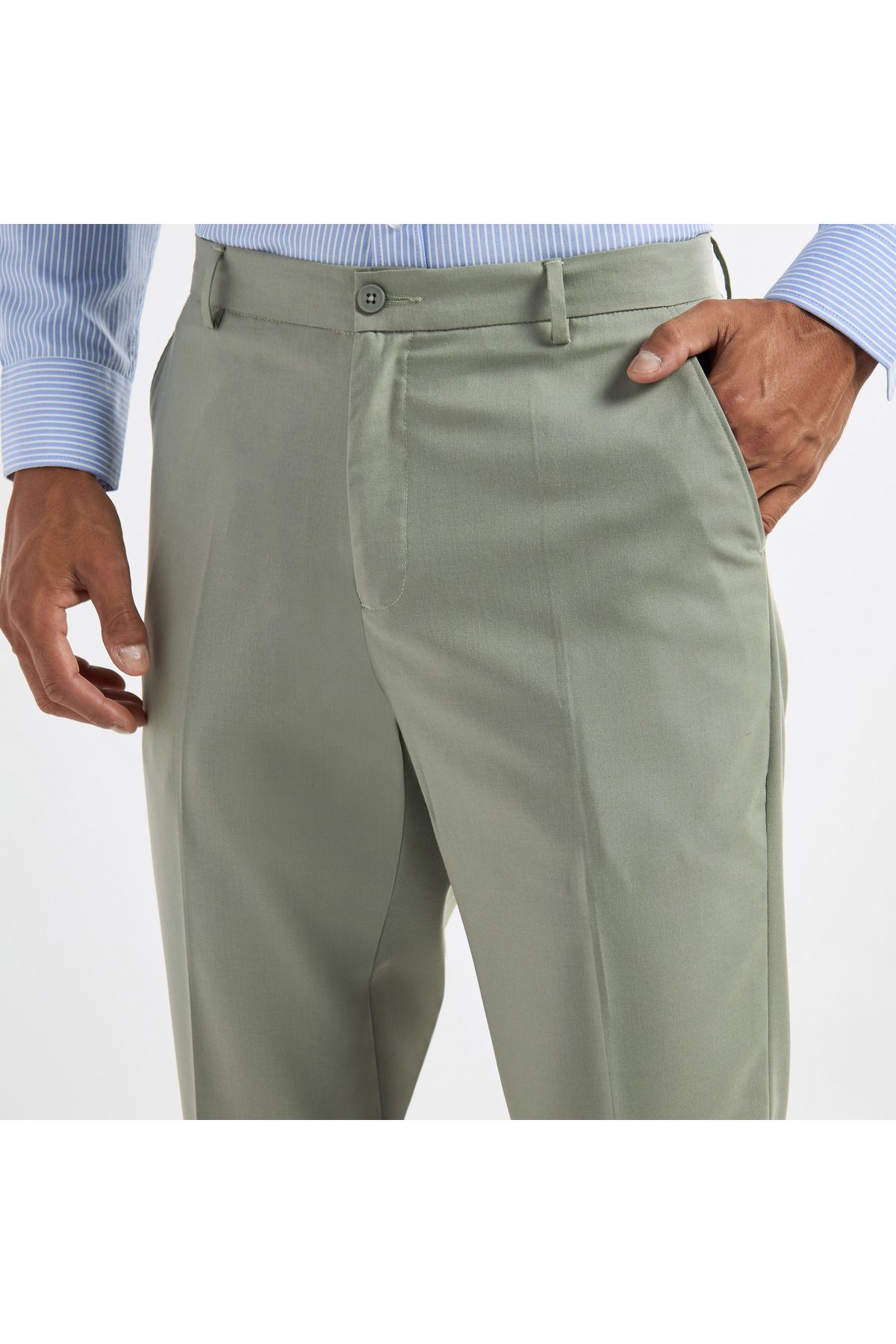 FAV-Regular Fit Flexi Waist Trousers with Pockets and Button Closure 4
