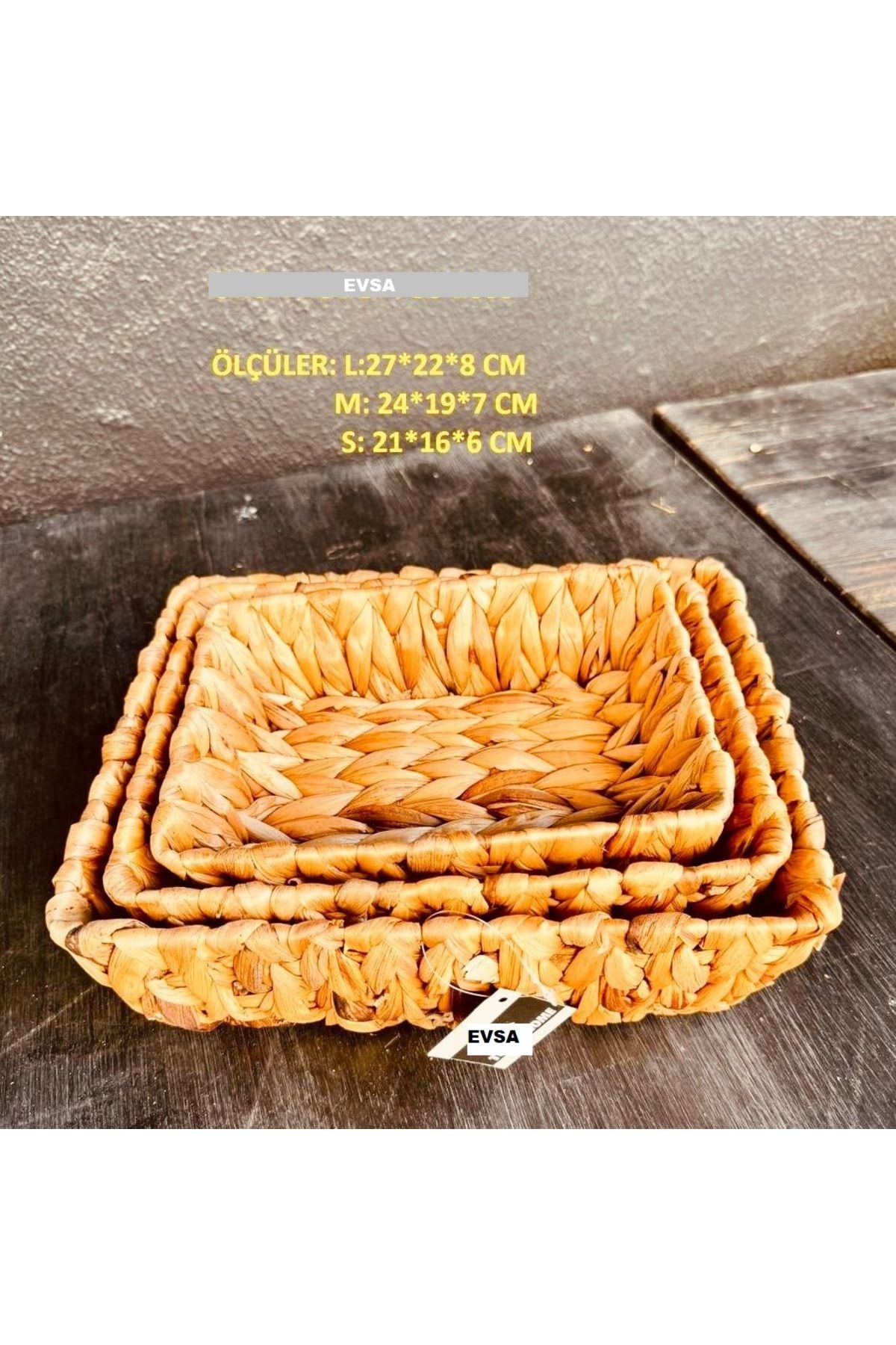 EVSA DEKORATİF-Bread Basket - Wicker Triple Rectangular Design 1