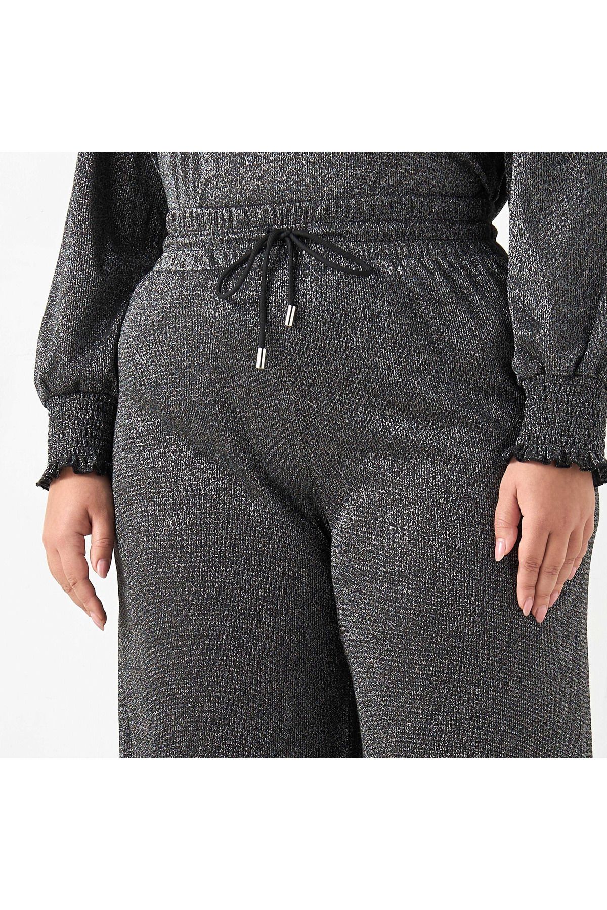 Ulla Popken-Plus Size Ulla Popken Textured Pants with Drawstring Closure 4