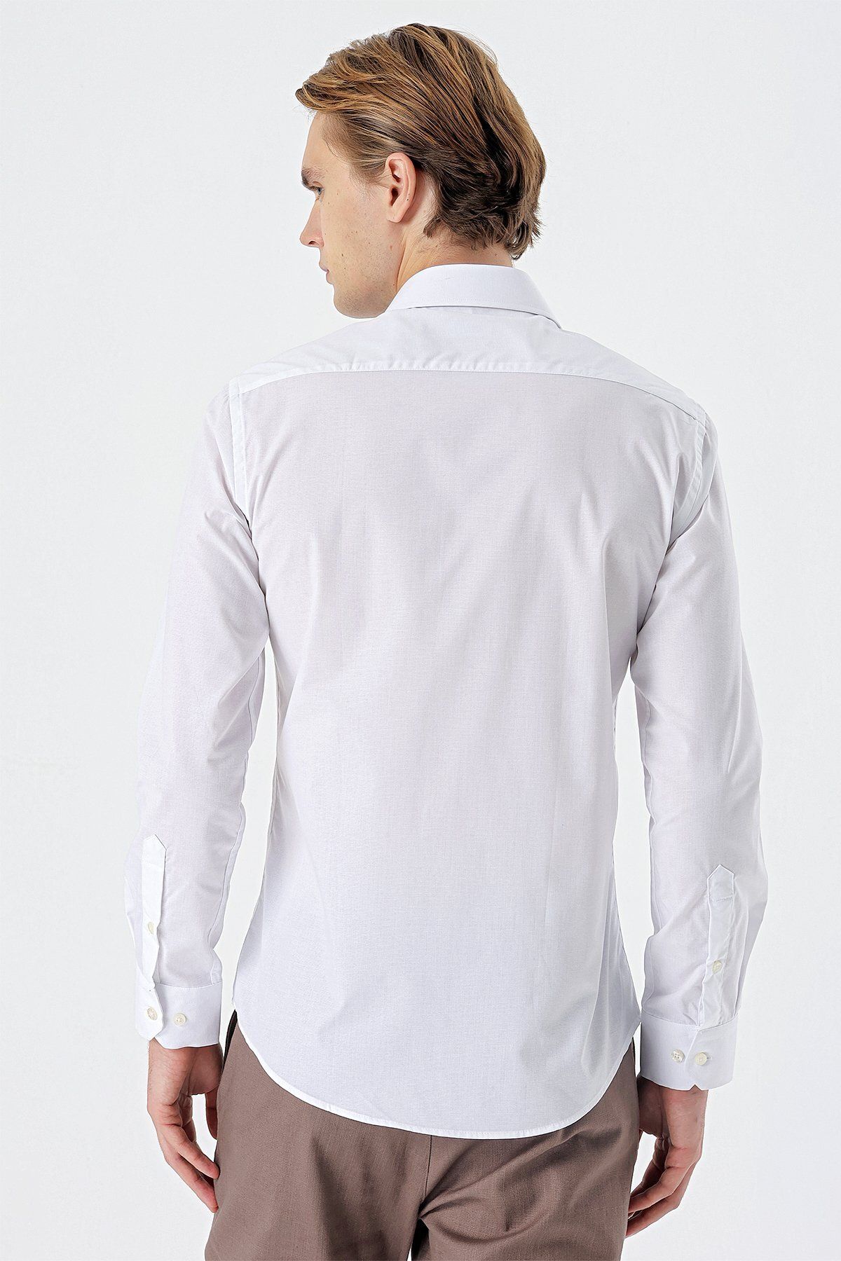 İmza-White Long Sleeve Filafil Hard Collar Pocketless Cotton Basic Slim Fit Slim Fit Shirt1004240008 6