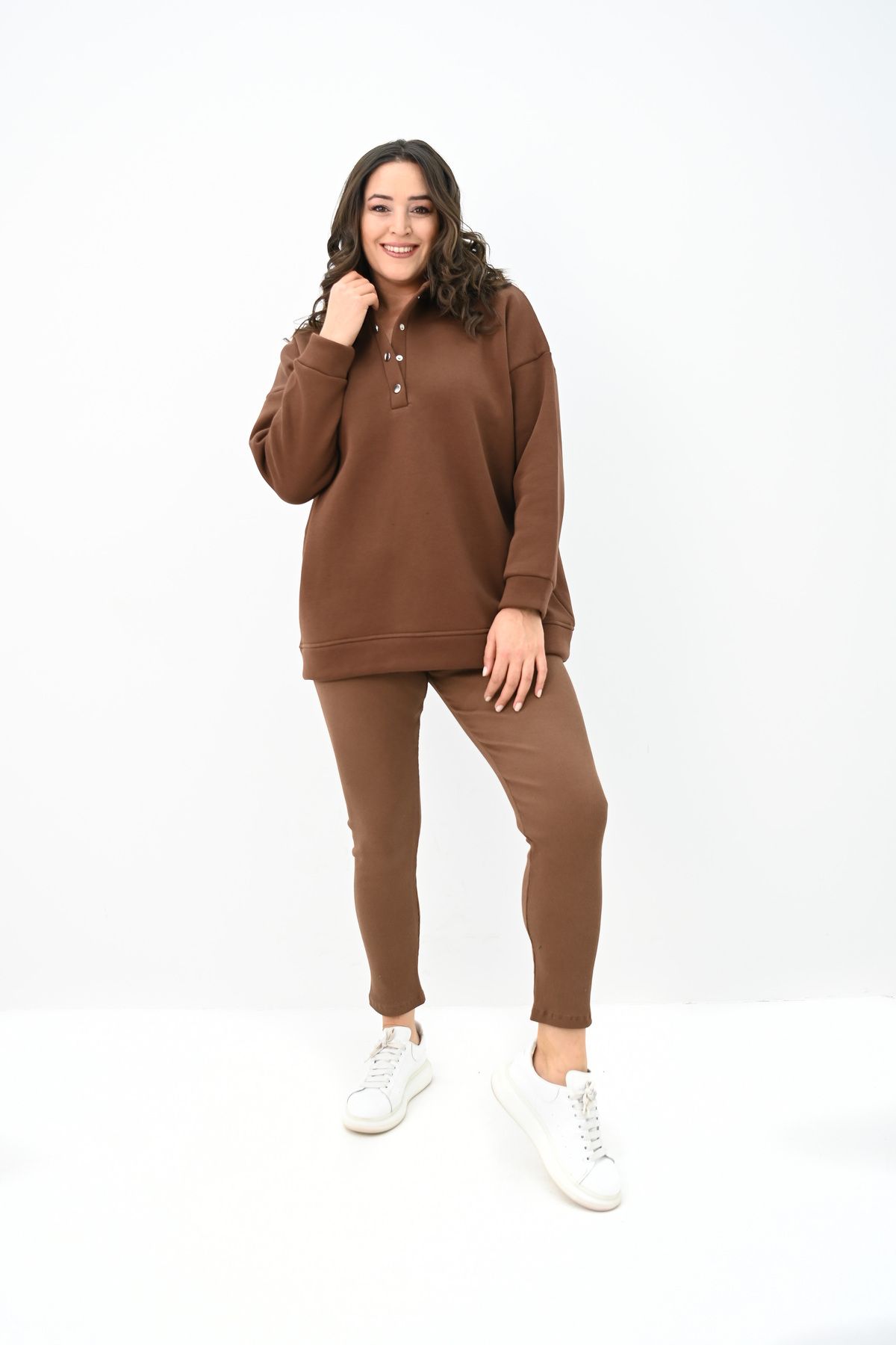 Koza Butik-Women's Large Size Hooded Snap Detailed Tights Set 8154-25 3
