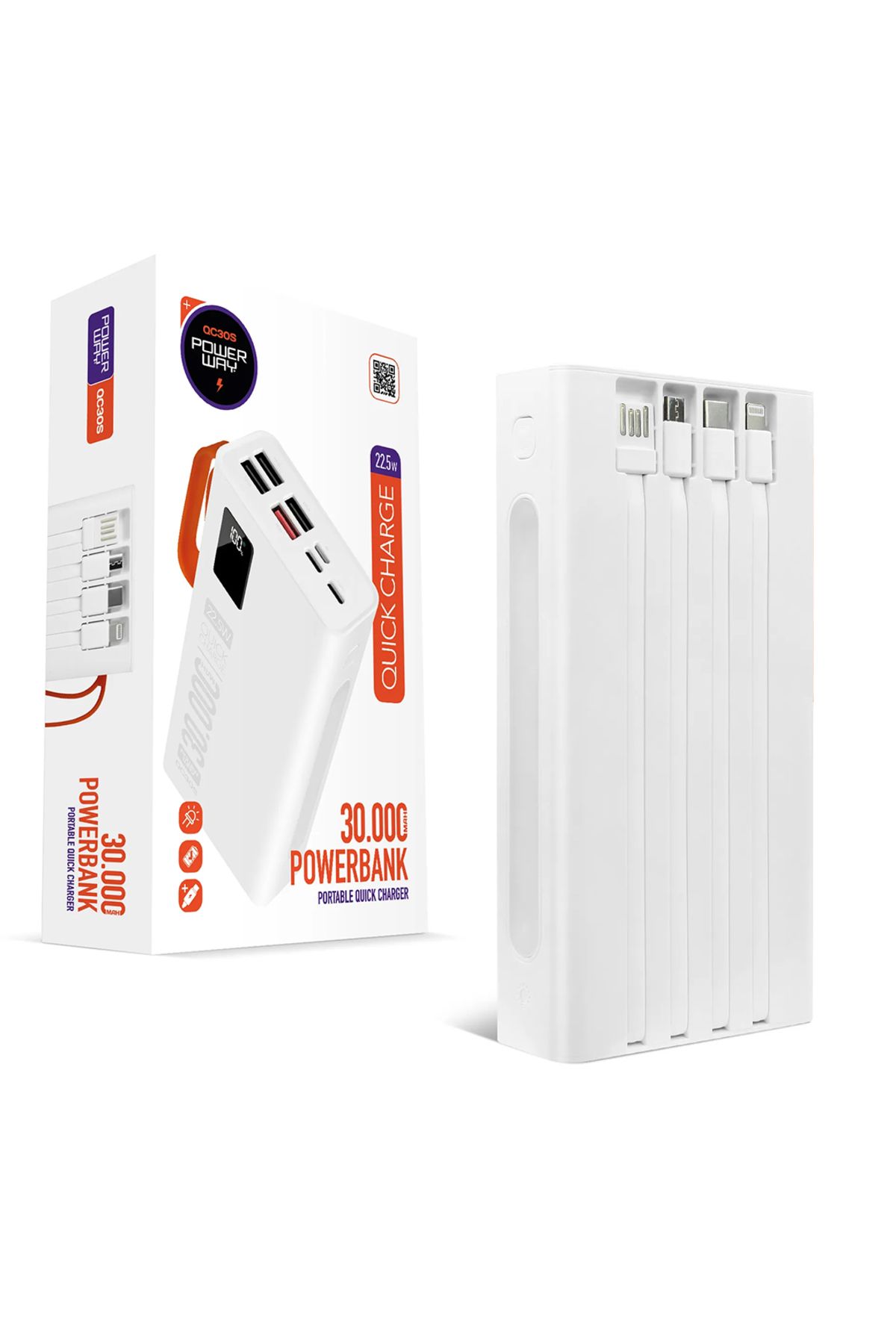 Lunaross 30000 MAH DİJİTAL GÖSTERGELİ KENDİNDEN KABLOLU POWERBANK (4914)