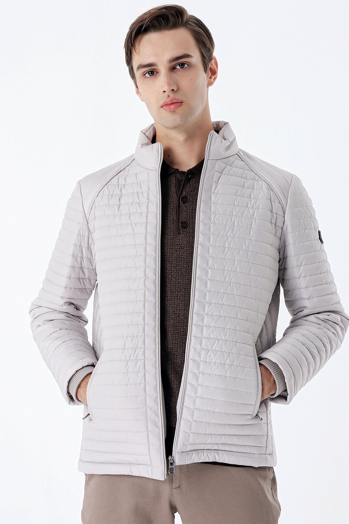 کاپشن مردانه رنگ سنگی KAPITONE FILLING UPRIGHT COLLAR LINED SLIM FIT CUT CATUAL 1007235164 İmza