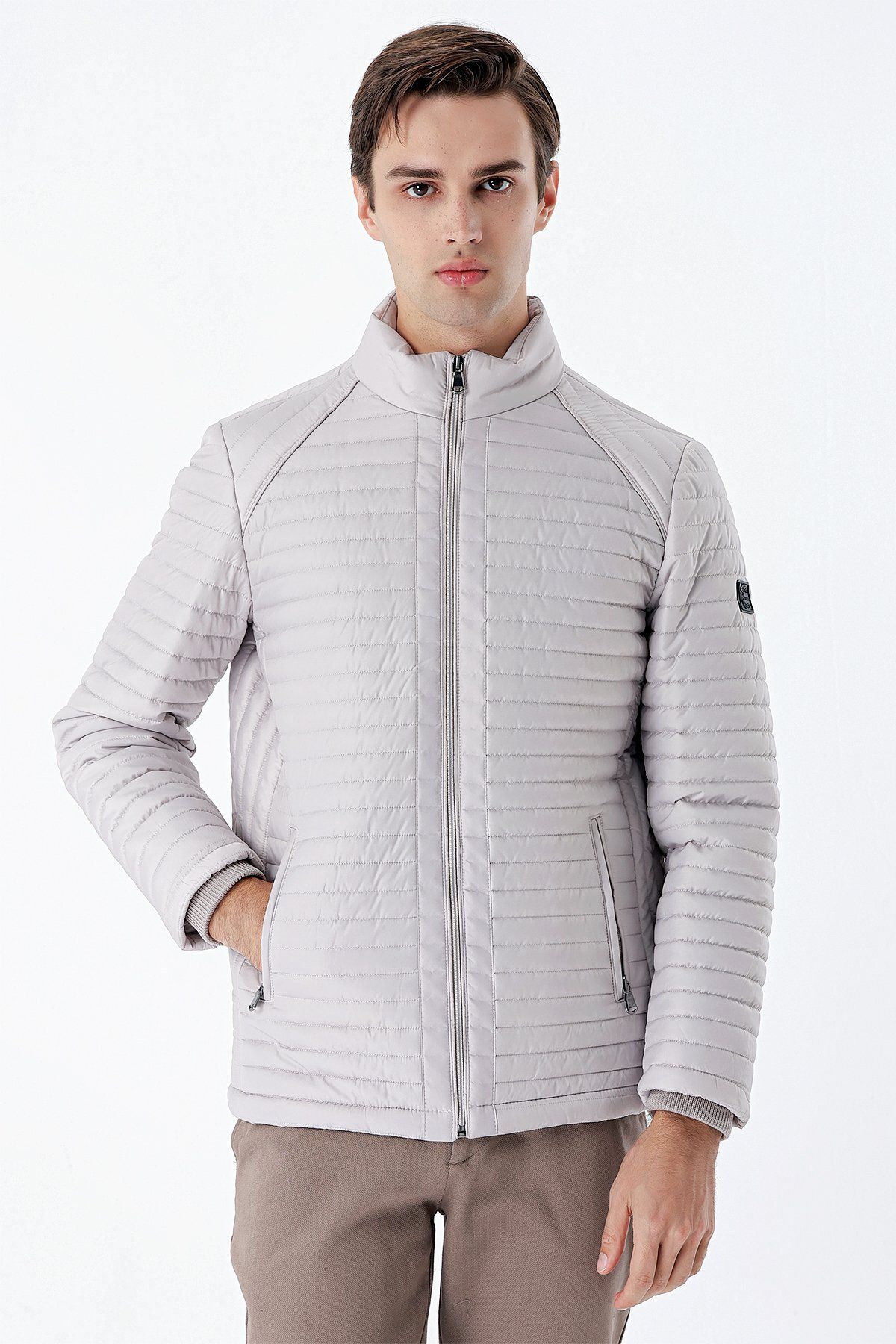 کاپشن مردانه رنگ سنگی KAPITONE FILLING UPRIGHT COLLAR LINED SLIM FIT CUT CATUAL 1007235164 İmza