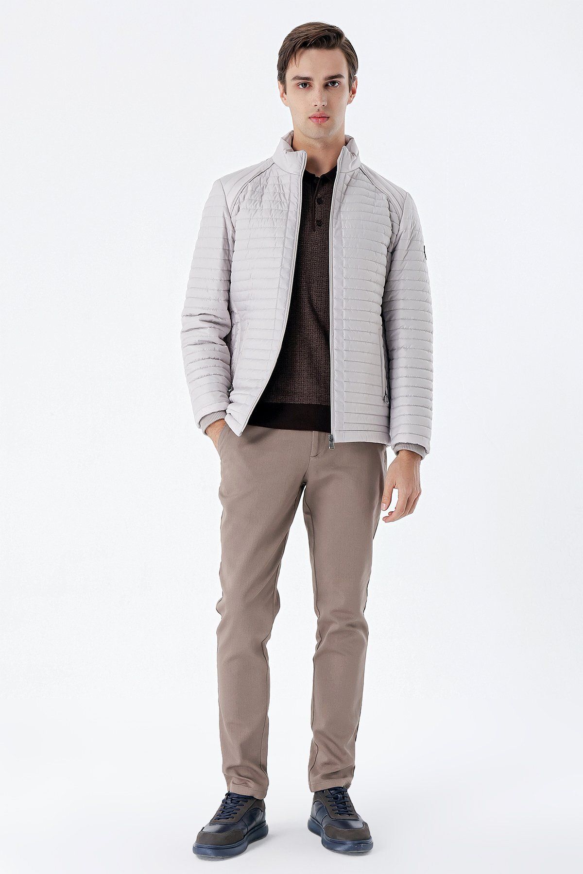 کاپشن مردانه رنگ سنگی KAPITONE FILLING UPRIGHT COLLAR LINED SLIM FIT CUT CATUAL 1007235164 İmza