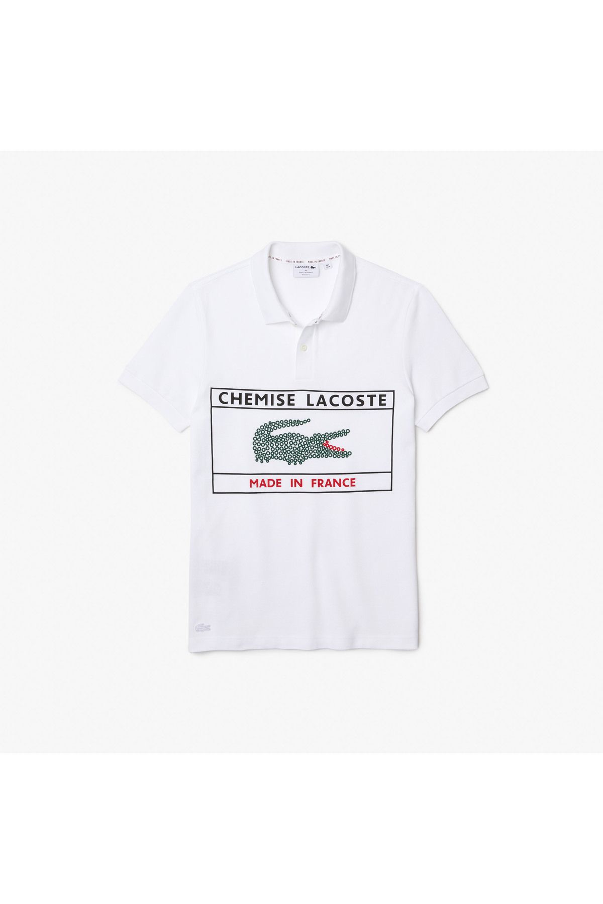 تی شرت یقه پولو مردانه چوگان سفید چاپی معمولی Lacoste